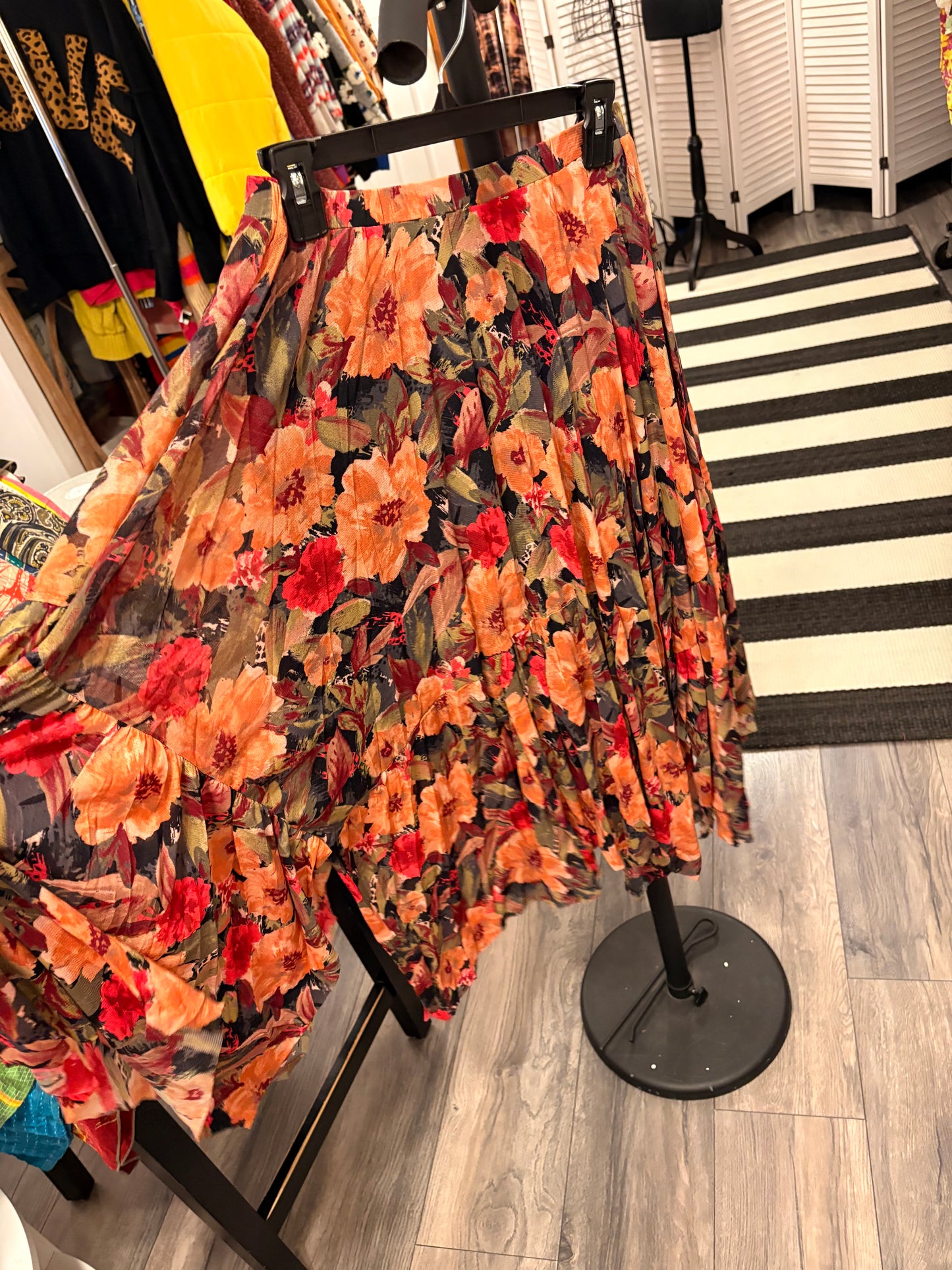 Black Floral Mesh Asymmetrical Floral Skirt Small