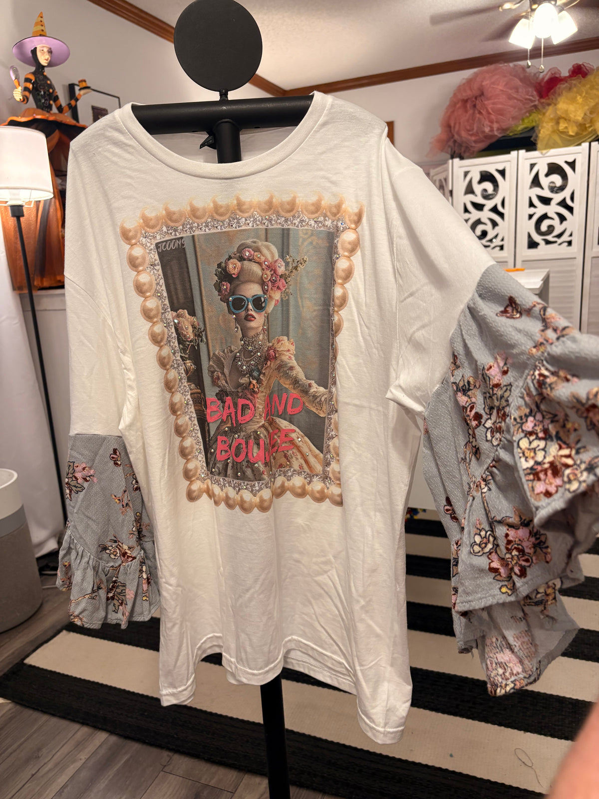 Bougie Rhinestone Glam Sleeve Tee Fits a Small to XL