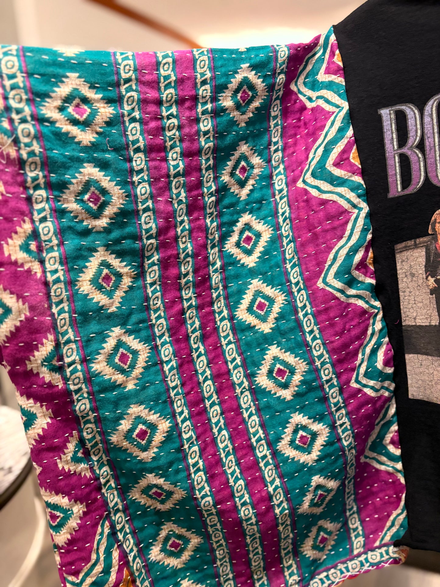 Wanted Upcycled Vintage Kantha Quilt Poncho Tee One Size Fits a Small to XXL