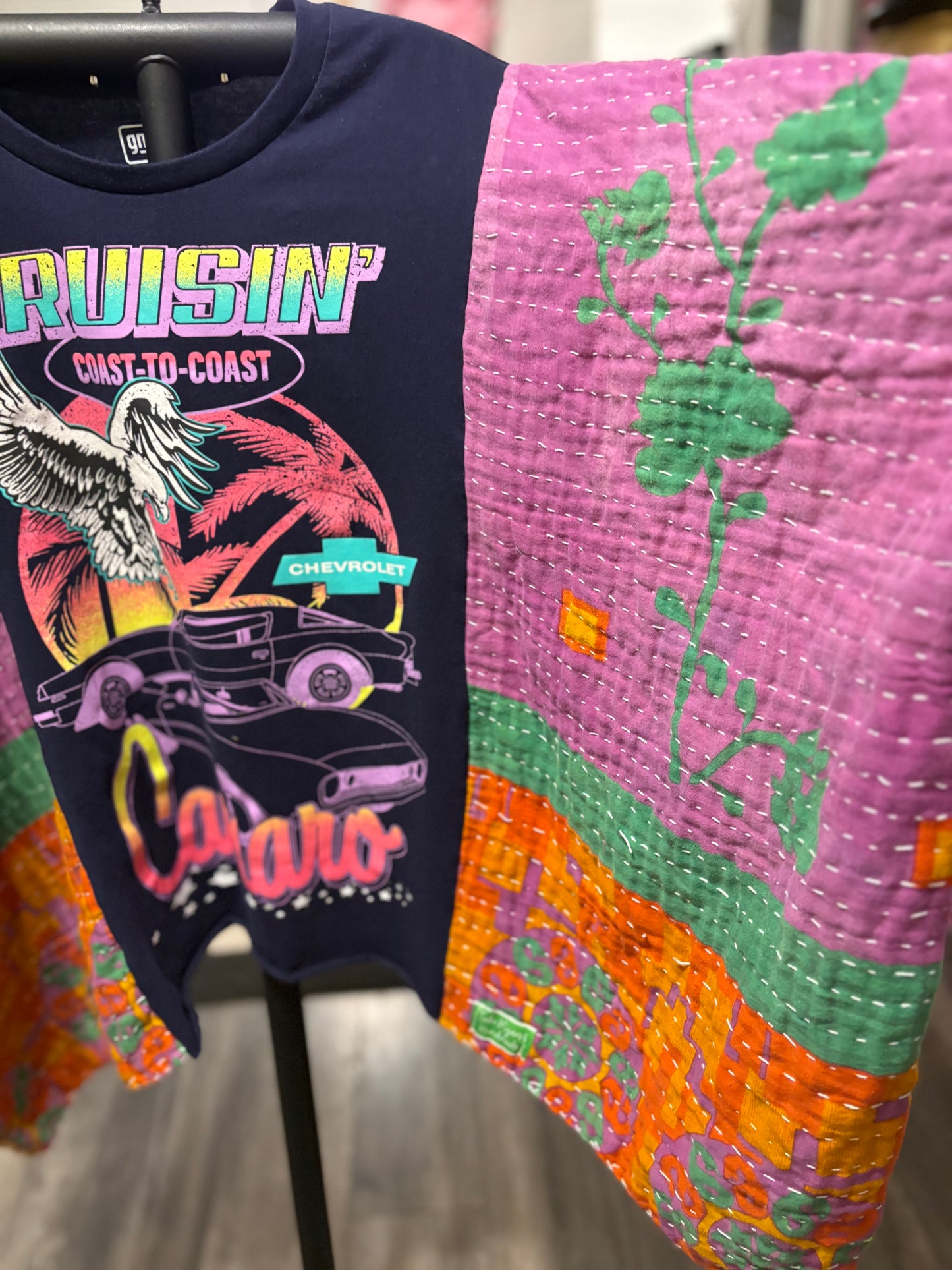 Camaro Upcycled Vintage Kantha Poncho Tee Fits A Size Small to XXL