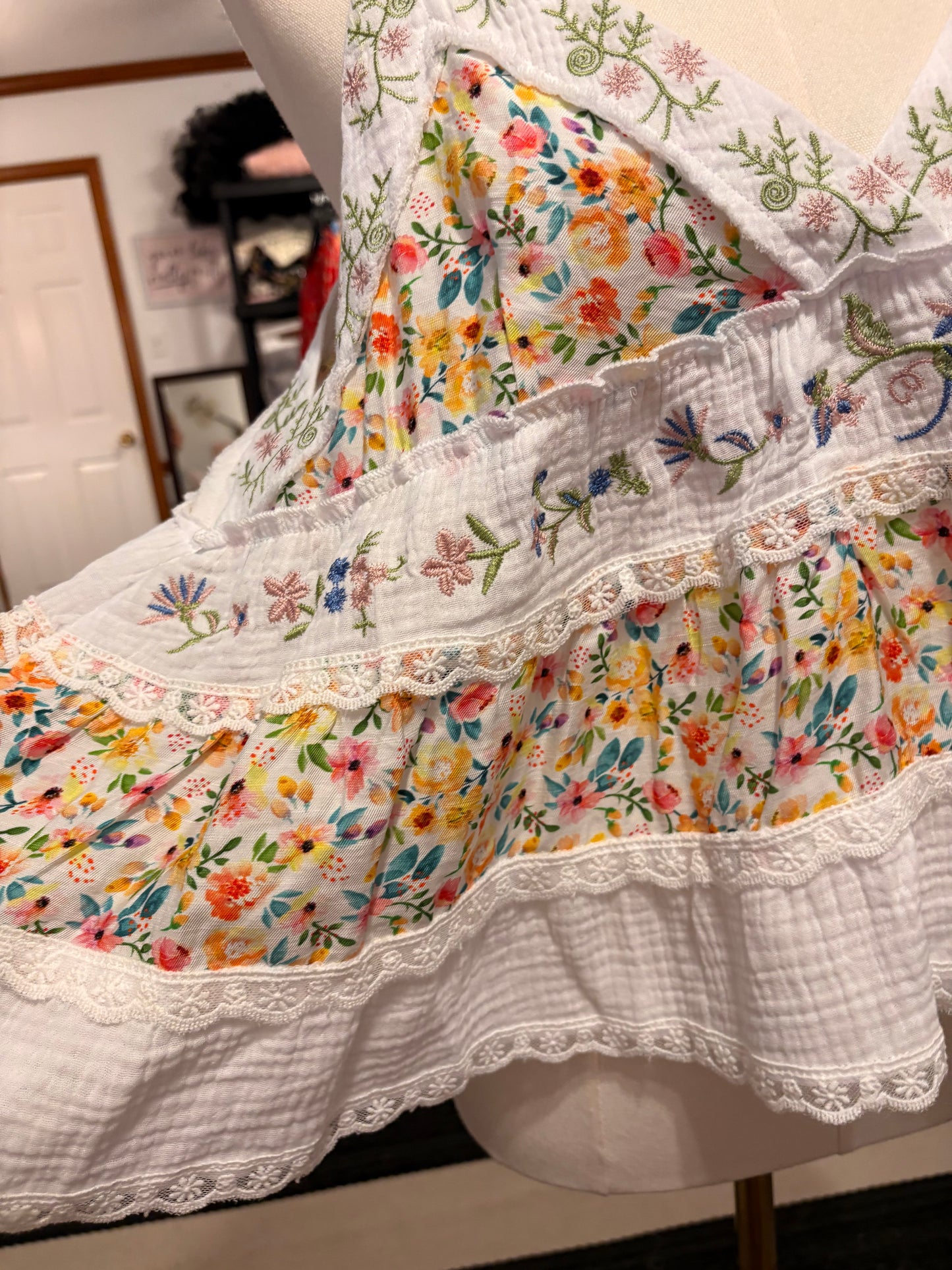 Embroidered Ruffle Tank Large