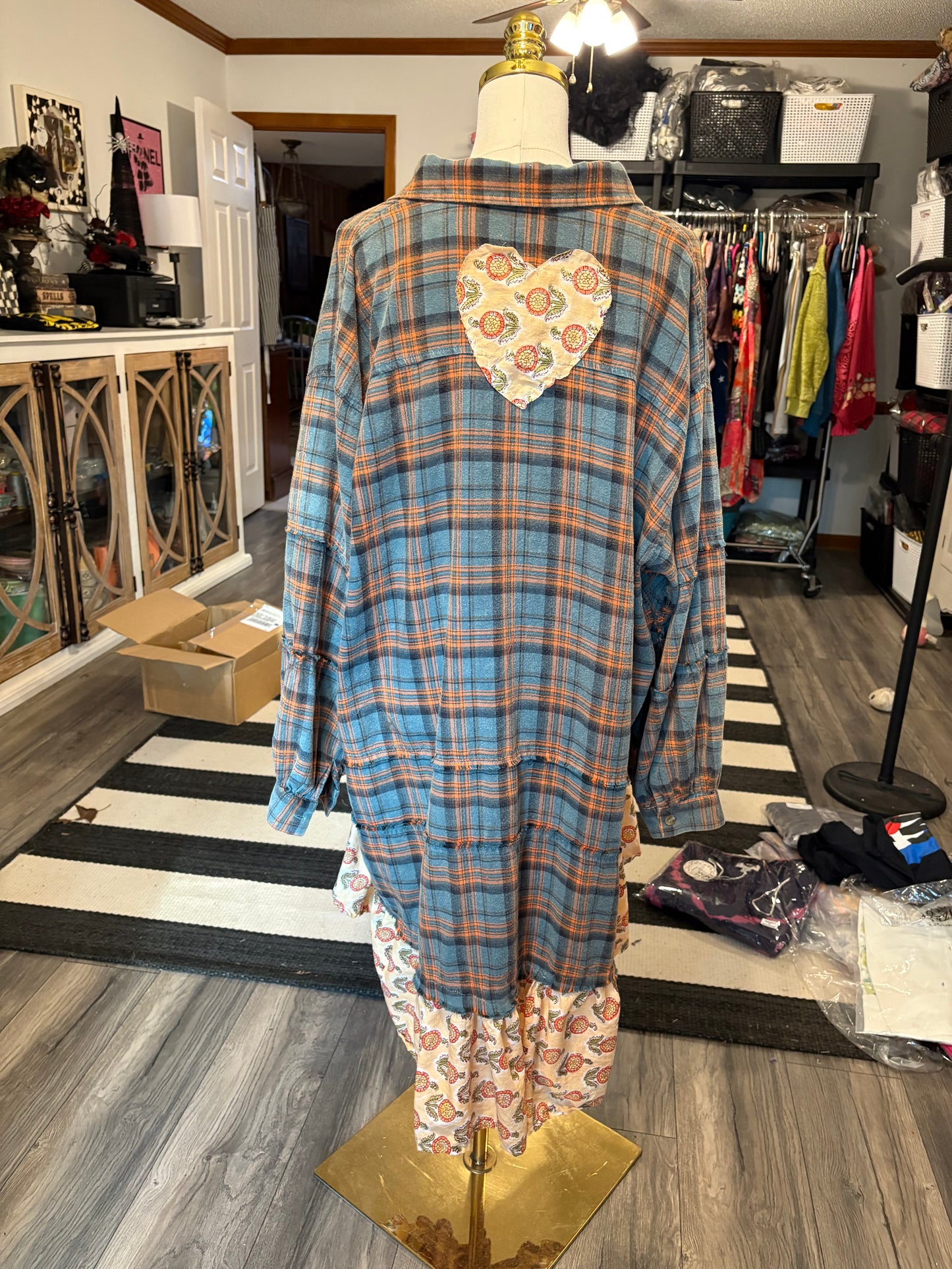 Petal Upcycled Oversized Frayed Flannel Dress One Size Fits a Small to XXL