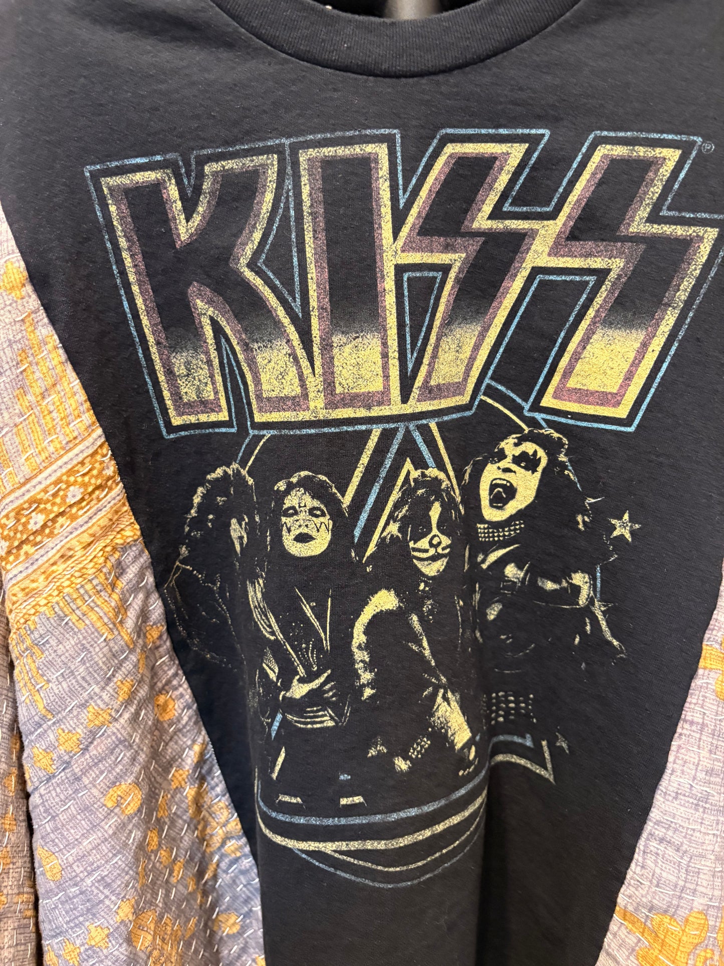 Kiss Upcycled Vintage Kantha Quilt Poncho Tee One Size Fits a Large to 3X