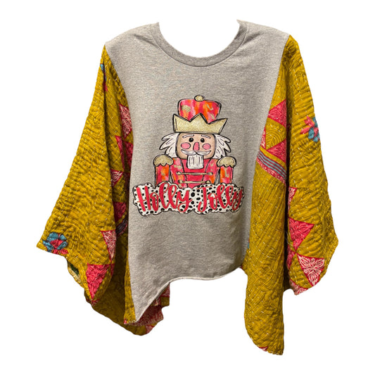 Holly Jolly Upcycled Vintage Kantha Poncho Tee Fits A Size Small to XXL