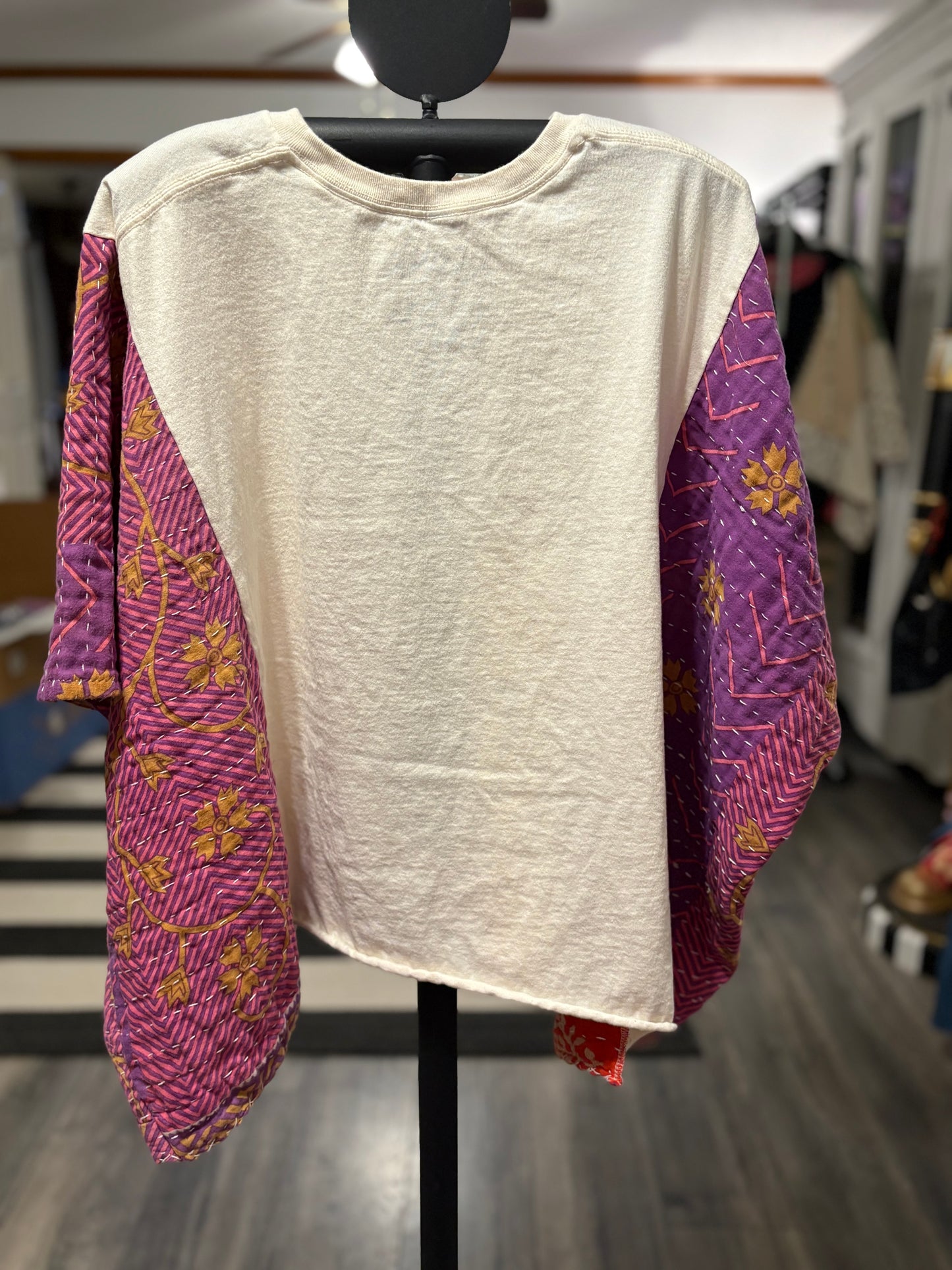Def Leppard Upcycled Vintage Kantha Poncho Tee Fits A Size Small to XXL