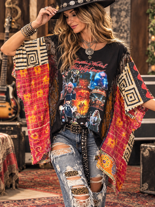 Something Wicked Lace and Kantha Poncho Tee One Size Fits Small to XXL