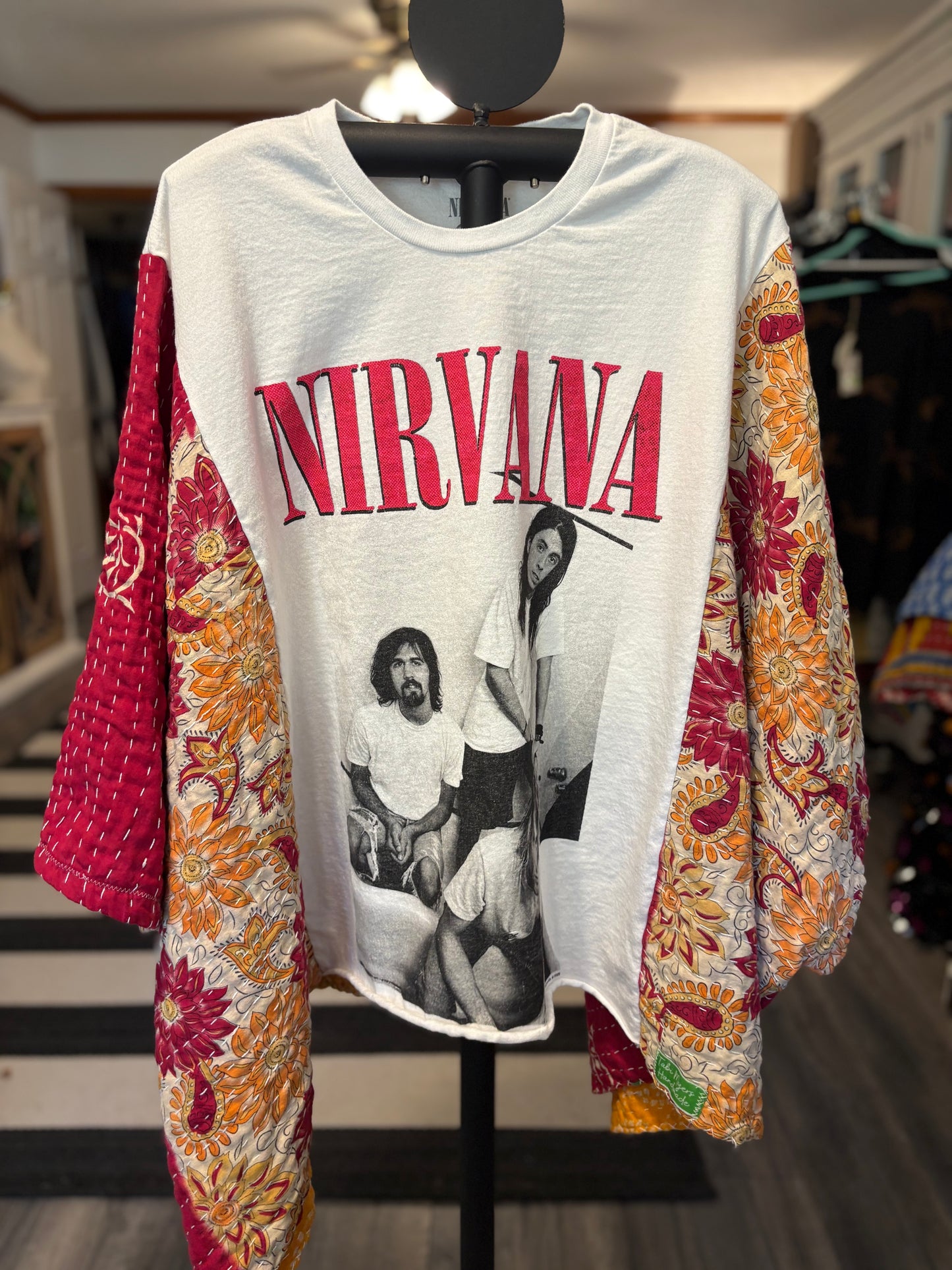 Nirvana  Upcycled Vintage Kantha Poncho Tee Fits A Size Large to 4X