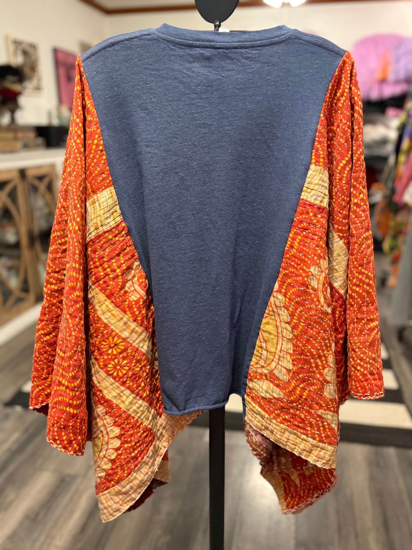 The Harvest Upcycled Vintage Kantha Poncho Tee Fits A Size Small to XXL