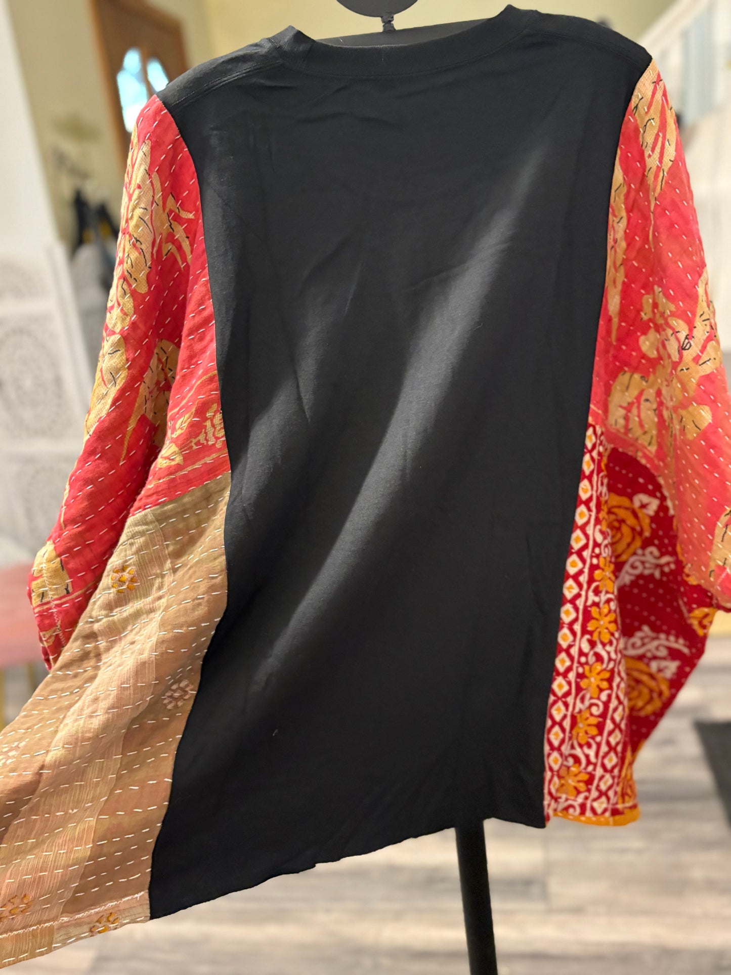 The Craft Upcycled Kantha Closed Side Poncho Fits a Small to 3X Super Oversized
