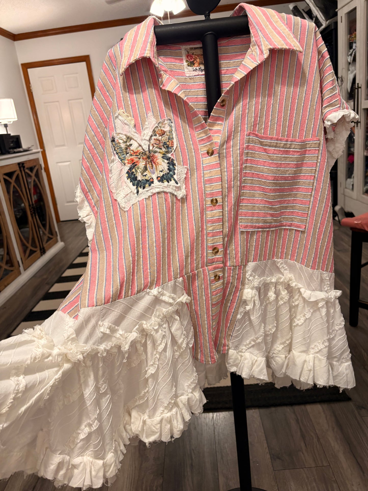 Bring Me Back to Life Upcycled Ruffled Duster/Top One Size Fits a Large to 3X