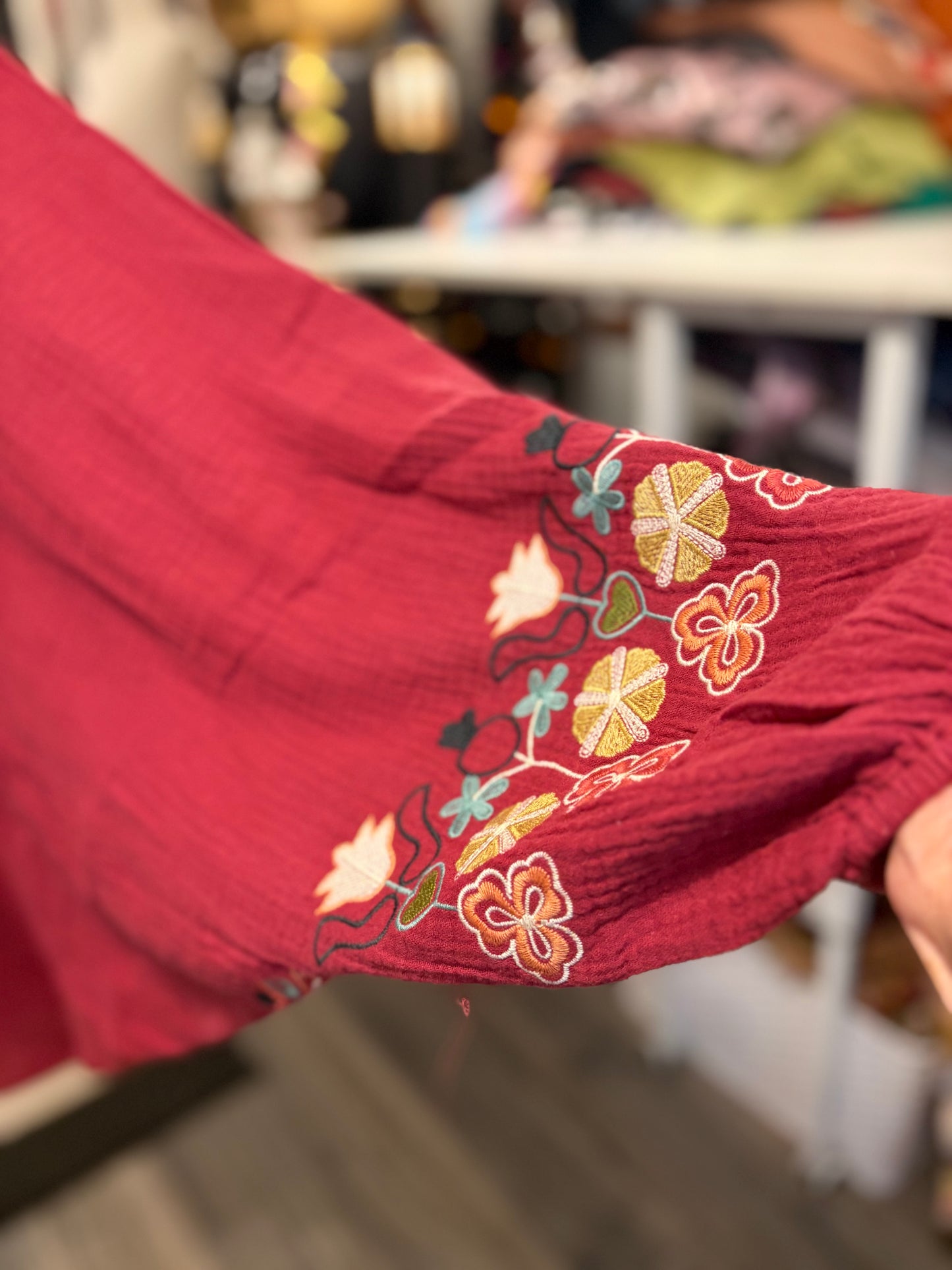 Red Hot Upcycled Drop Sleeve Embroidered Dolman Tee One Size Fits An XL to 4X Oversized