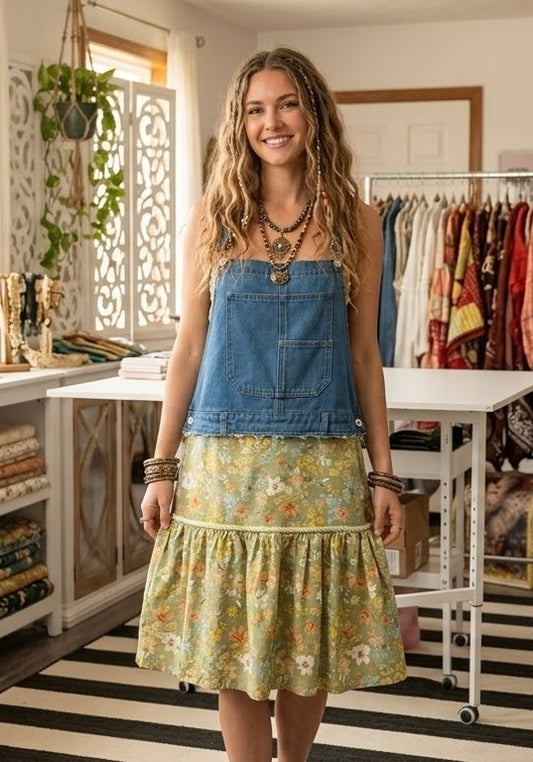 On The Prairie Overall Dress Fits a Size Small/Medium 4/6/8