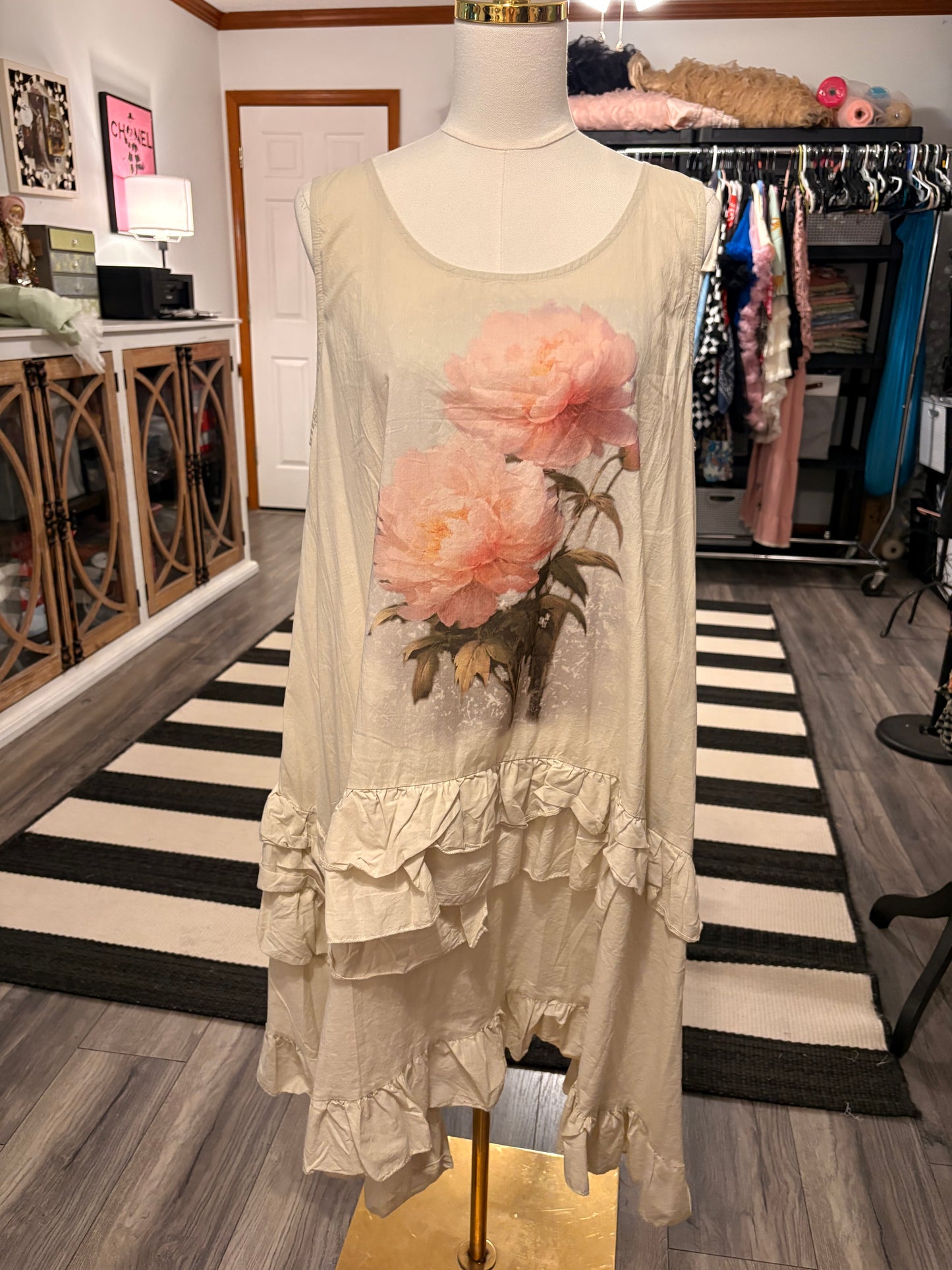 Rose Parchment Ruffled Tank Dress L/XL