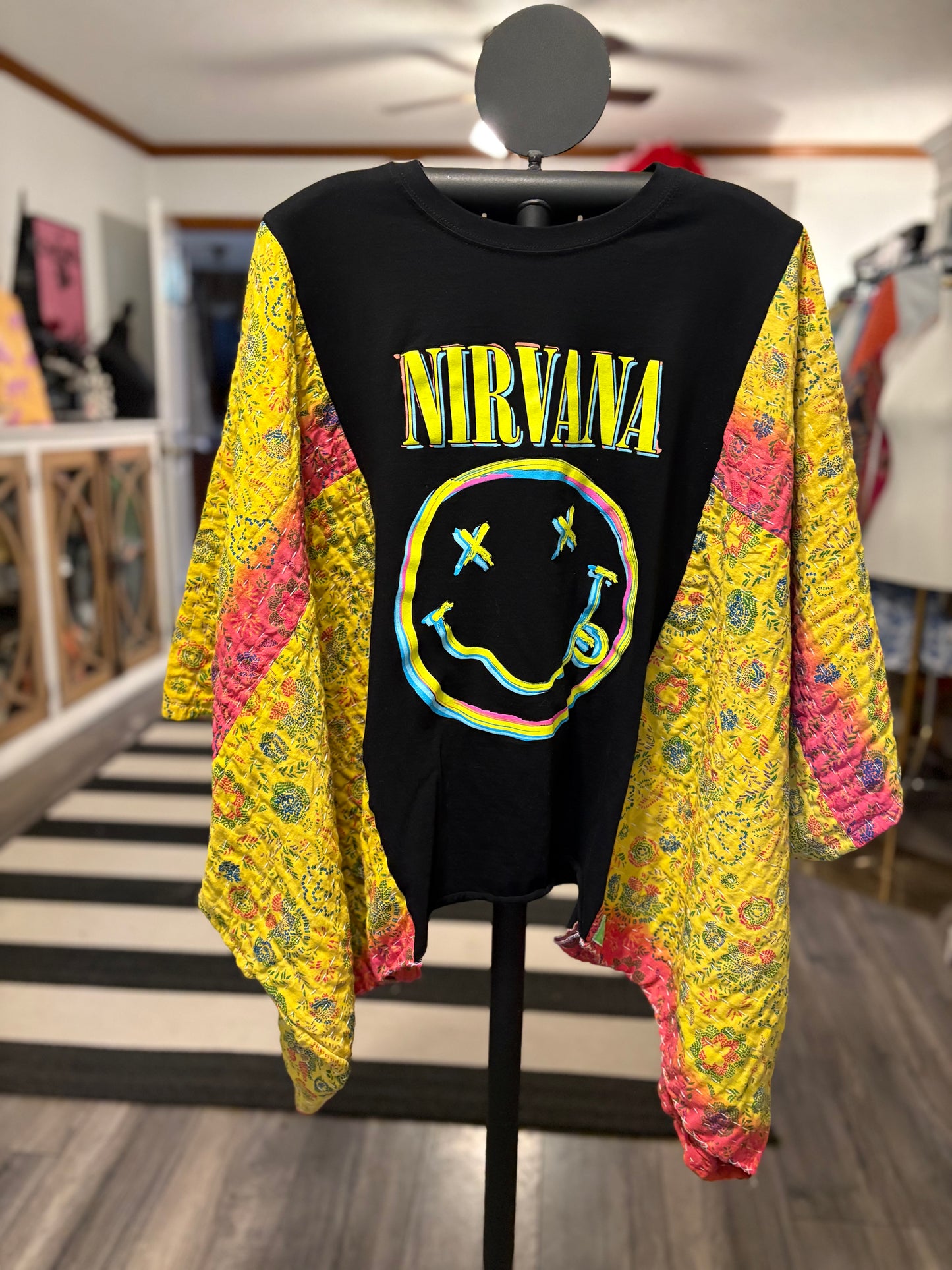 Nirvana Upcycled Vintage Kantha Poncho Tee Fits A Size Small to XXL