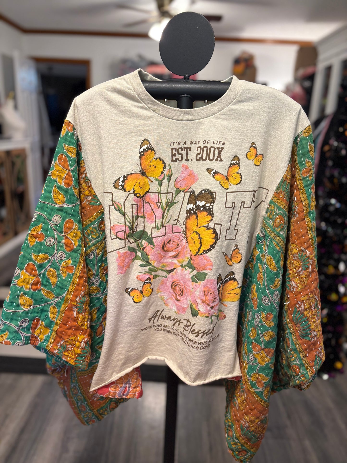 Always Blessed Upcycled Vintage Kantha Poncho Tee Fits A Small to XXL