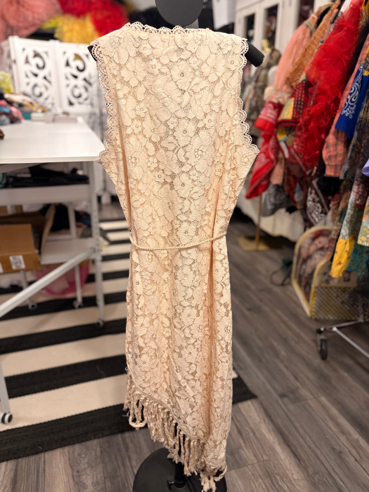 Midsummer Eve Hand Embroidered Crochet Lace Dress by Aratta M/L