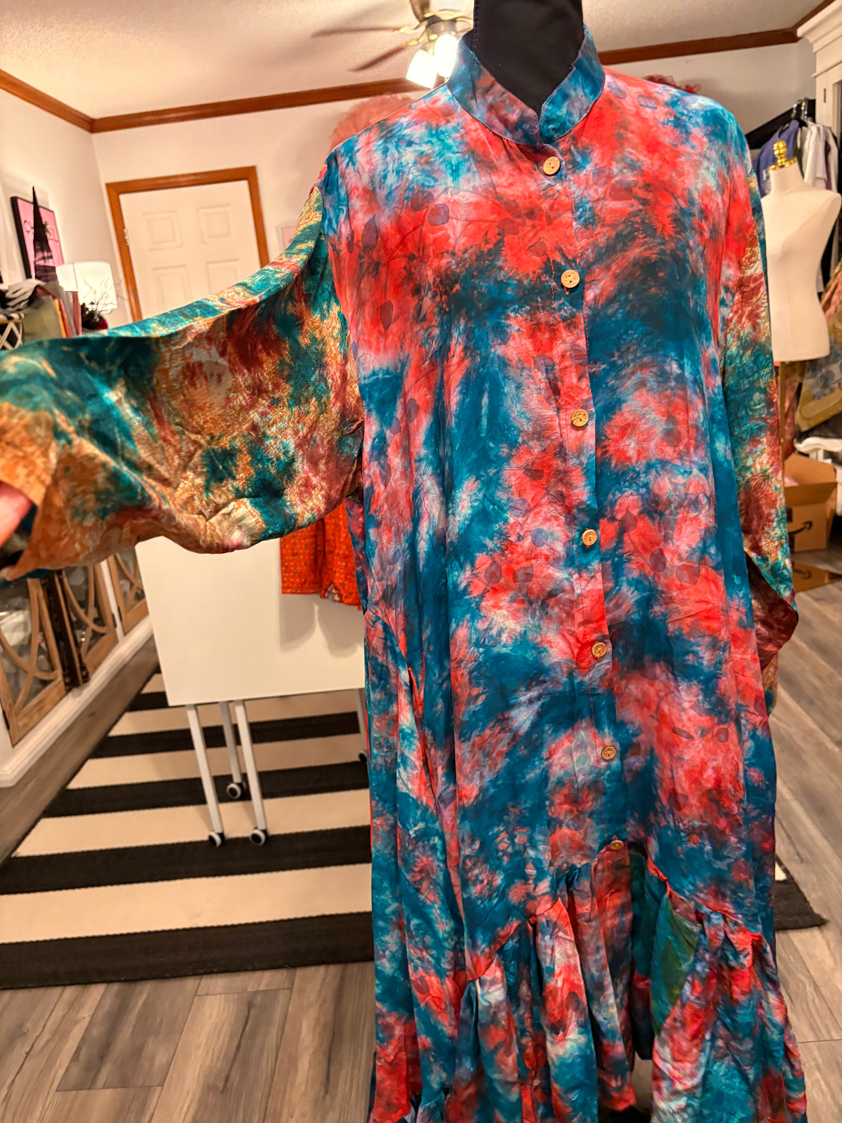 Jennifer Hi/Lo Silk Ruffled Duster One Size Fits Small to 2X 2-16