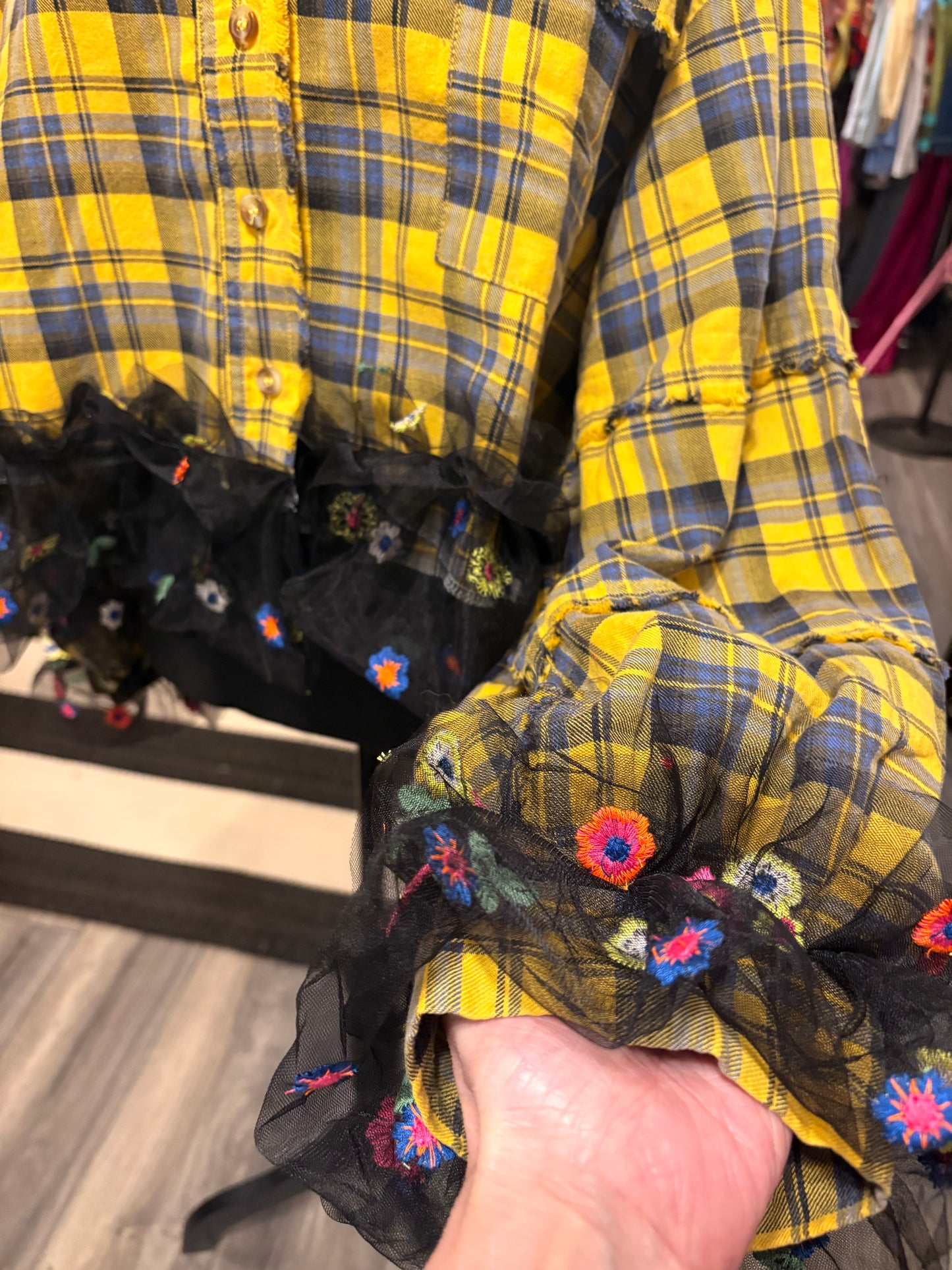 Marian Upcycled Oversized Frayed Flannel Tutu Top One Size Fits a Small to XXL