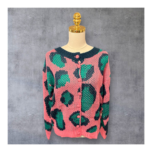 Pink Cheetah Spot Sweater Cardigan