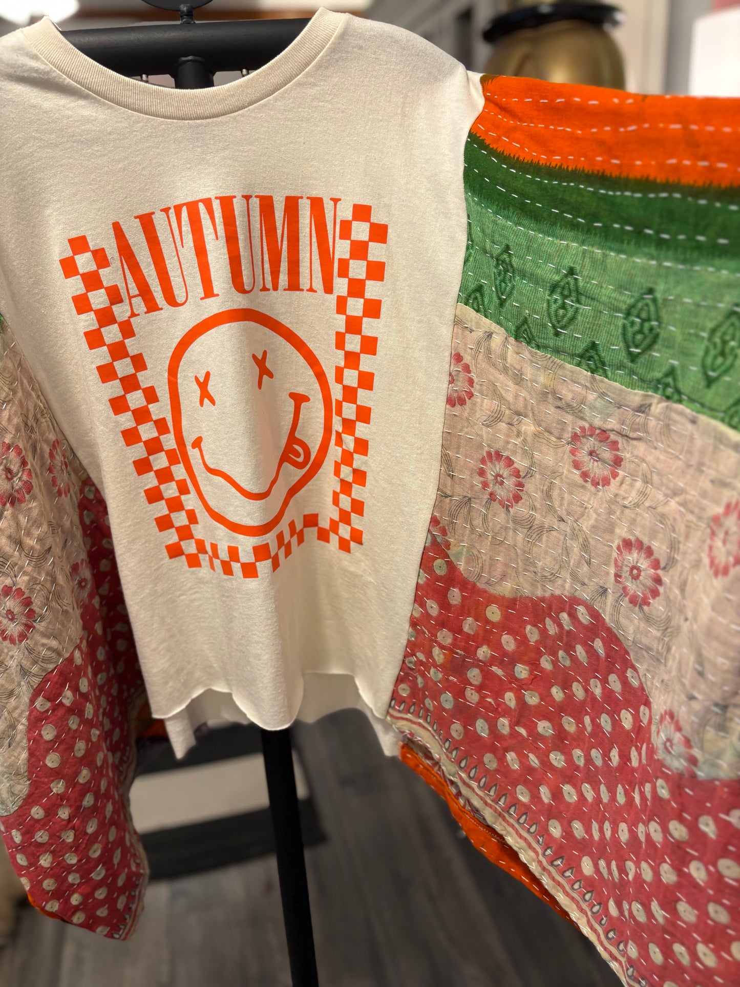 Autumn Upcycled Vintage Kantha Poncho Tee Fits A Size Small to XL