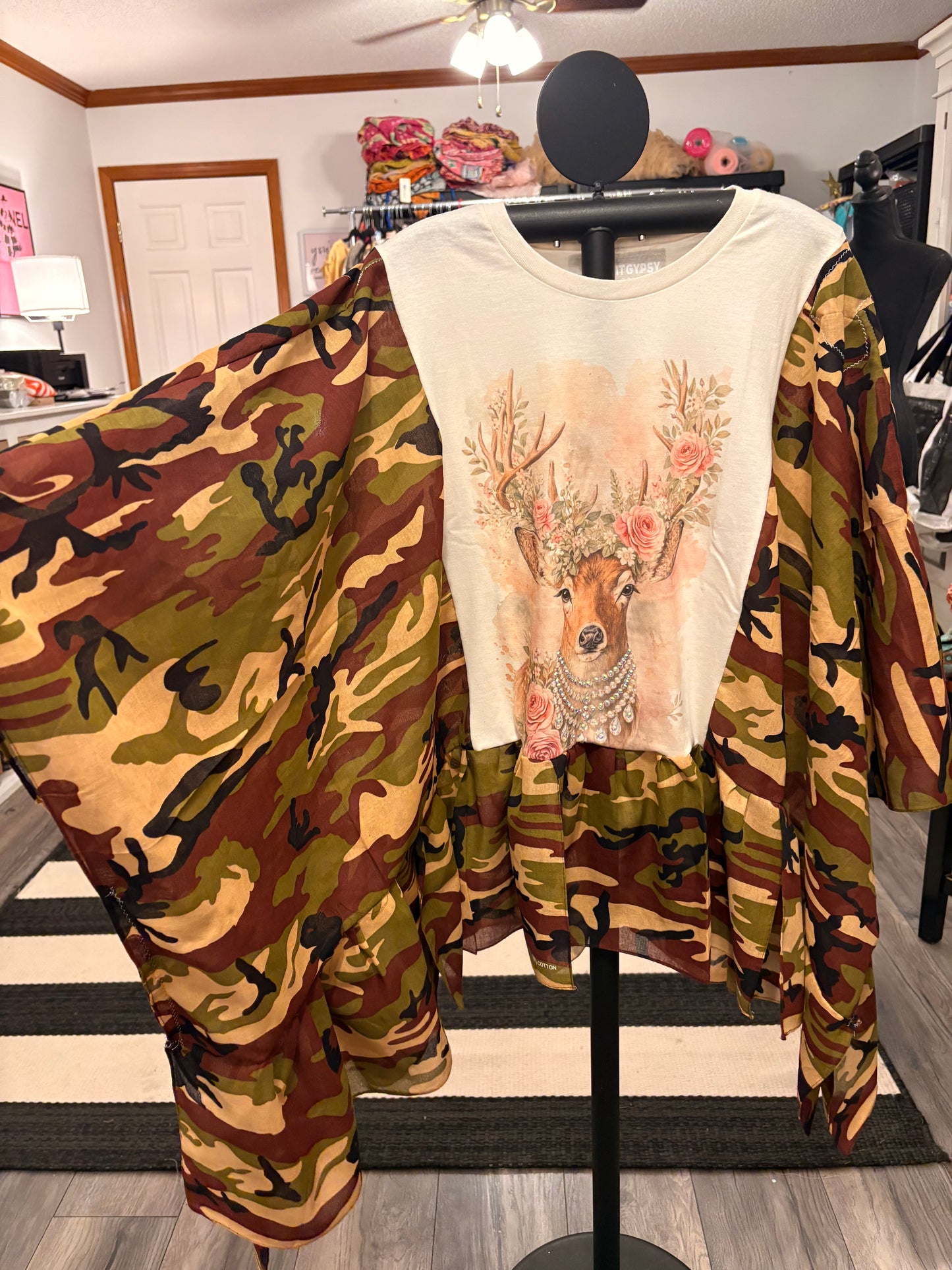 Deer Me Camo Bandana Ruffled Poncho One Size Fits a Small to 3X