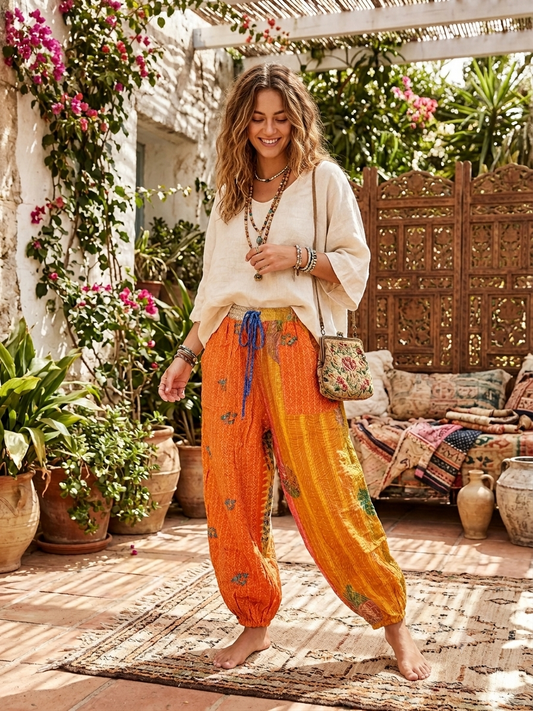 Jackie Women Vintage Kantha Quilt Cotton Reversible Harem Pant One Size Fits Size 4-16
