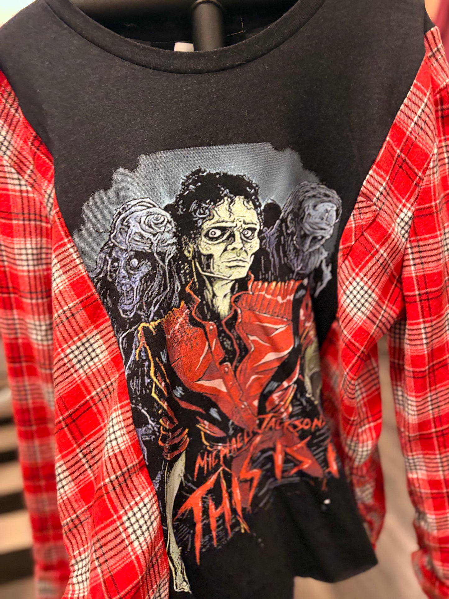 Thriller Upcycled Flannel Tee One Size Fits a Small to Large
