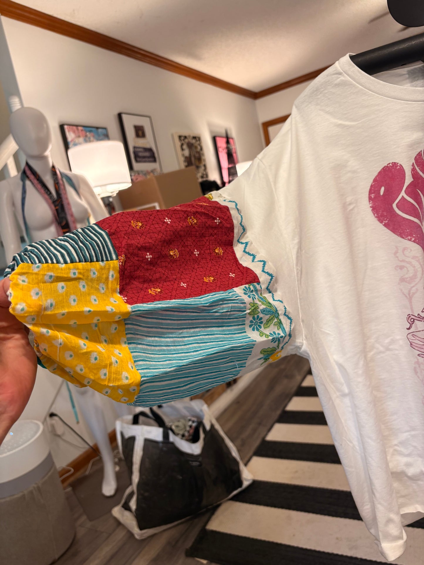 Pink London Upcycled Vintage Patchwork Tee Fits a Small to 2X