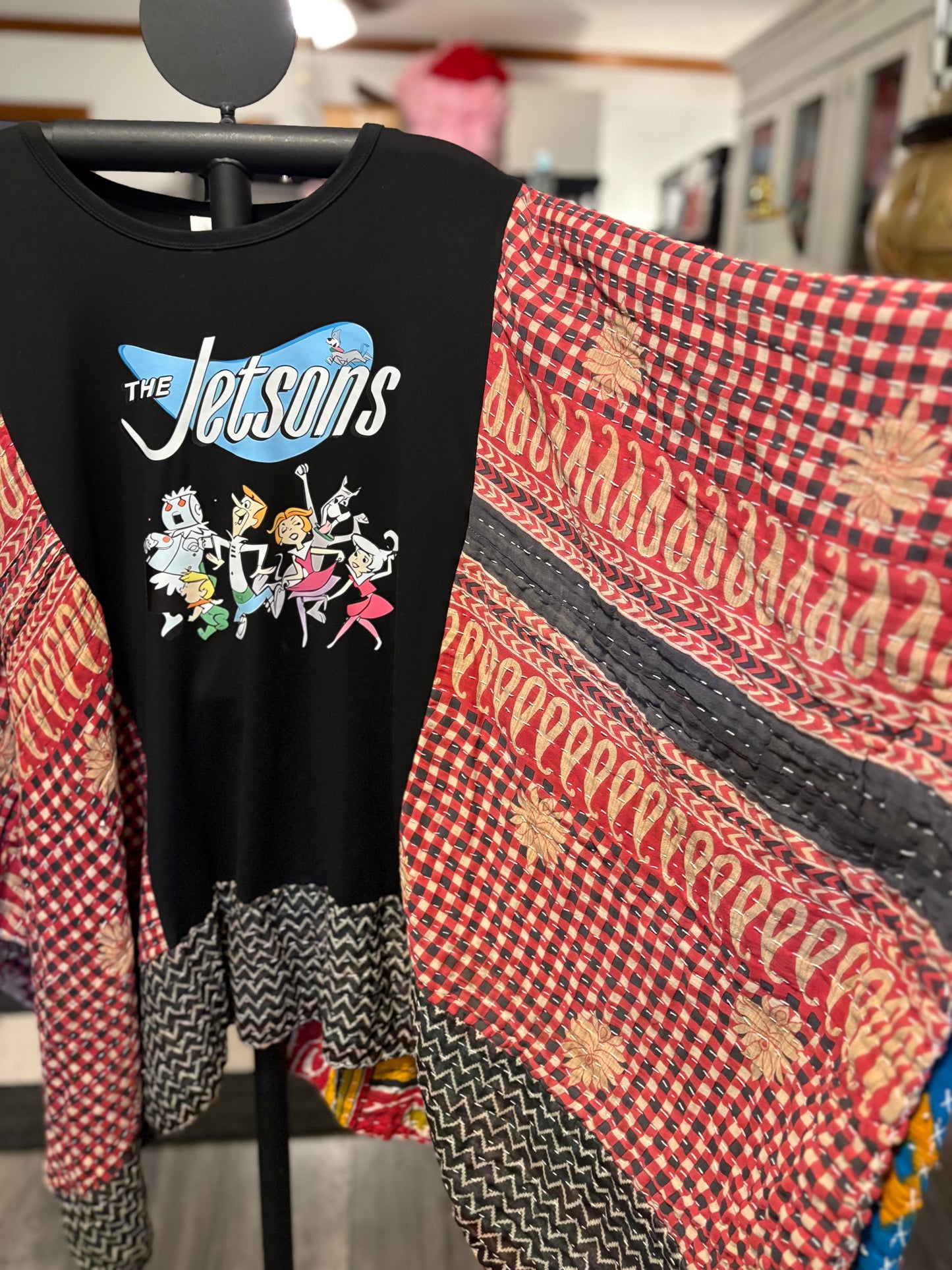 The Jetsons Upcycled Vintage Kantha Poncho Tee Fits A Size Large to 4X