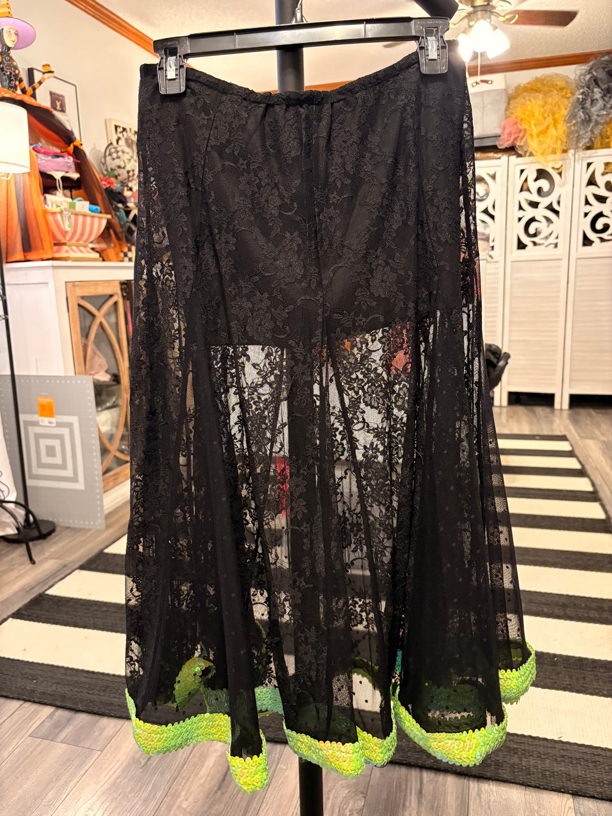 Green Goddess Sequin Lace Glam Skirt One Size Fits a Large