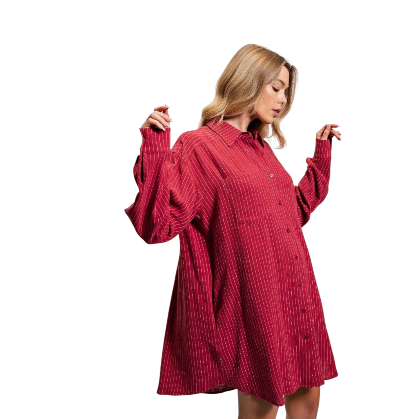 Red Pinstripe Shirt Dress