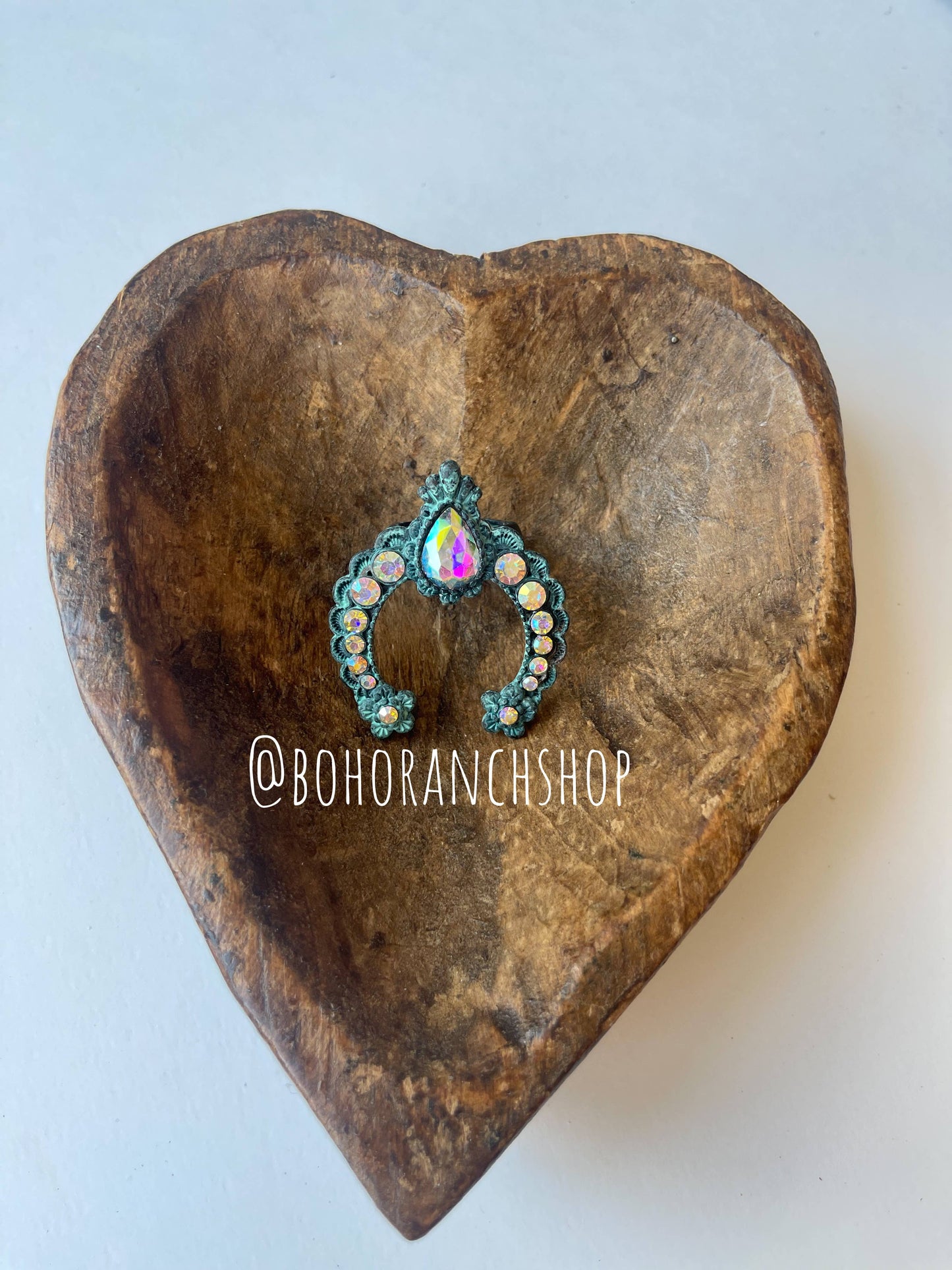 Western Squash Blossom Concho Ring: PATINA TURQUOISE