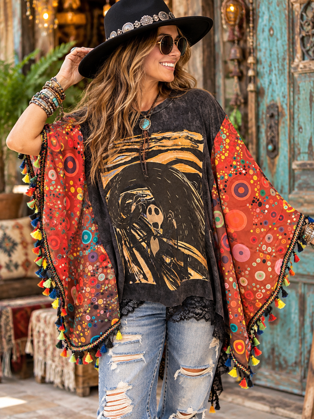 Pumpkin King Tassel Poncho One Size Fits a Small to Large