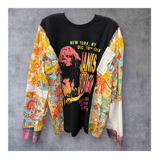 Janis Upcycled Frayed Patchwork Tee One Size Fits A Small to XL Oversized