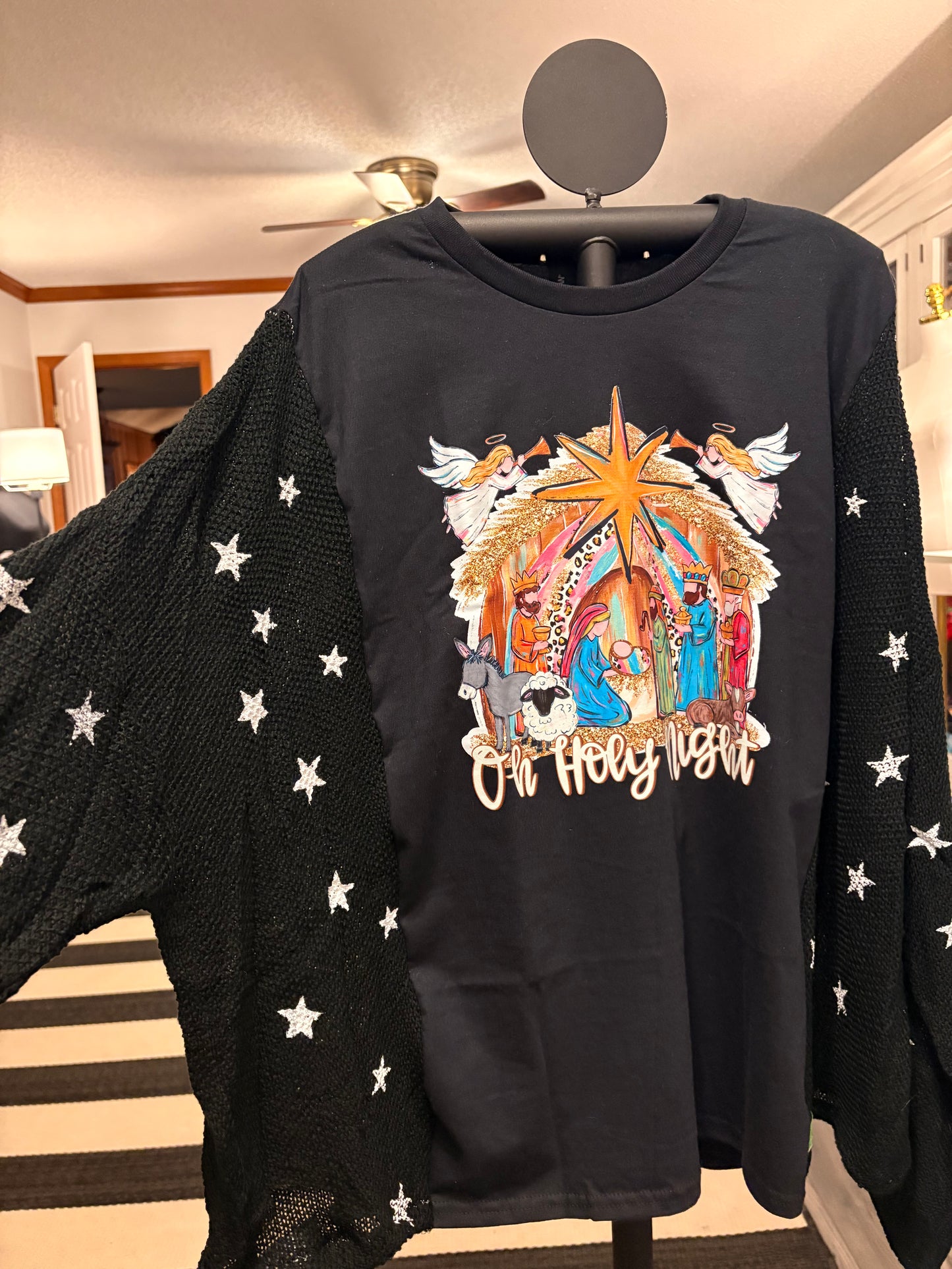 Oh Holy Night Star Sweater Tee One Size Fits a Large to 3X Oversized