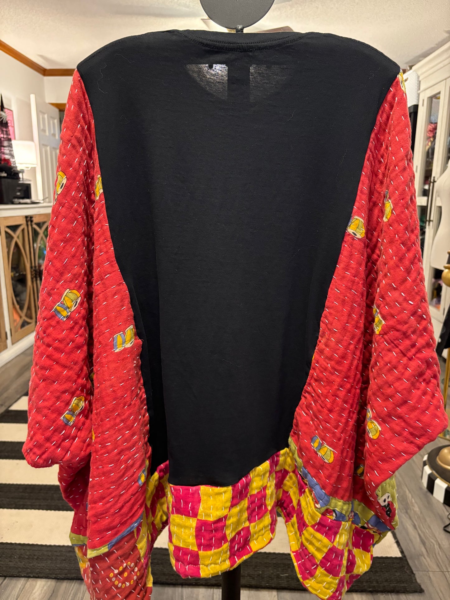 What I Got Upcycled Vintage Kantha Quilt Poncho Tee One Size Fits a Large to 3X