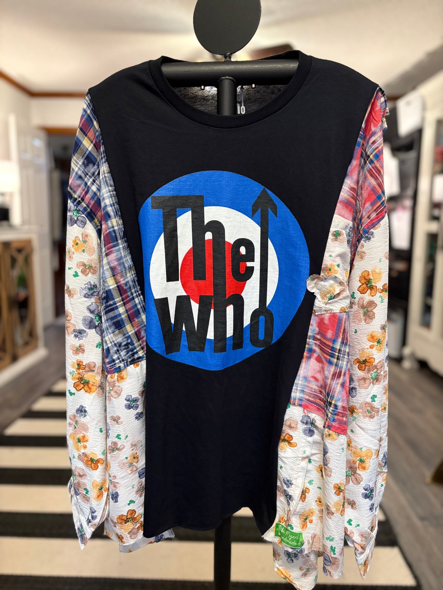 Who? Upcycled Frayed Patchwork Tee One Size Fits A Small to XXL Oversized