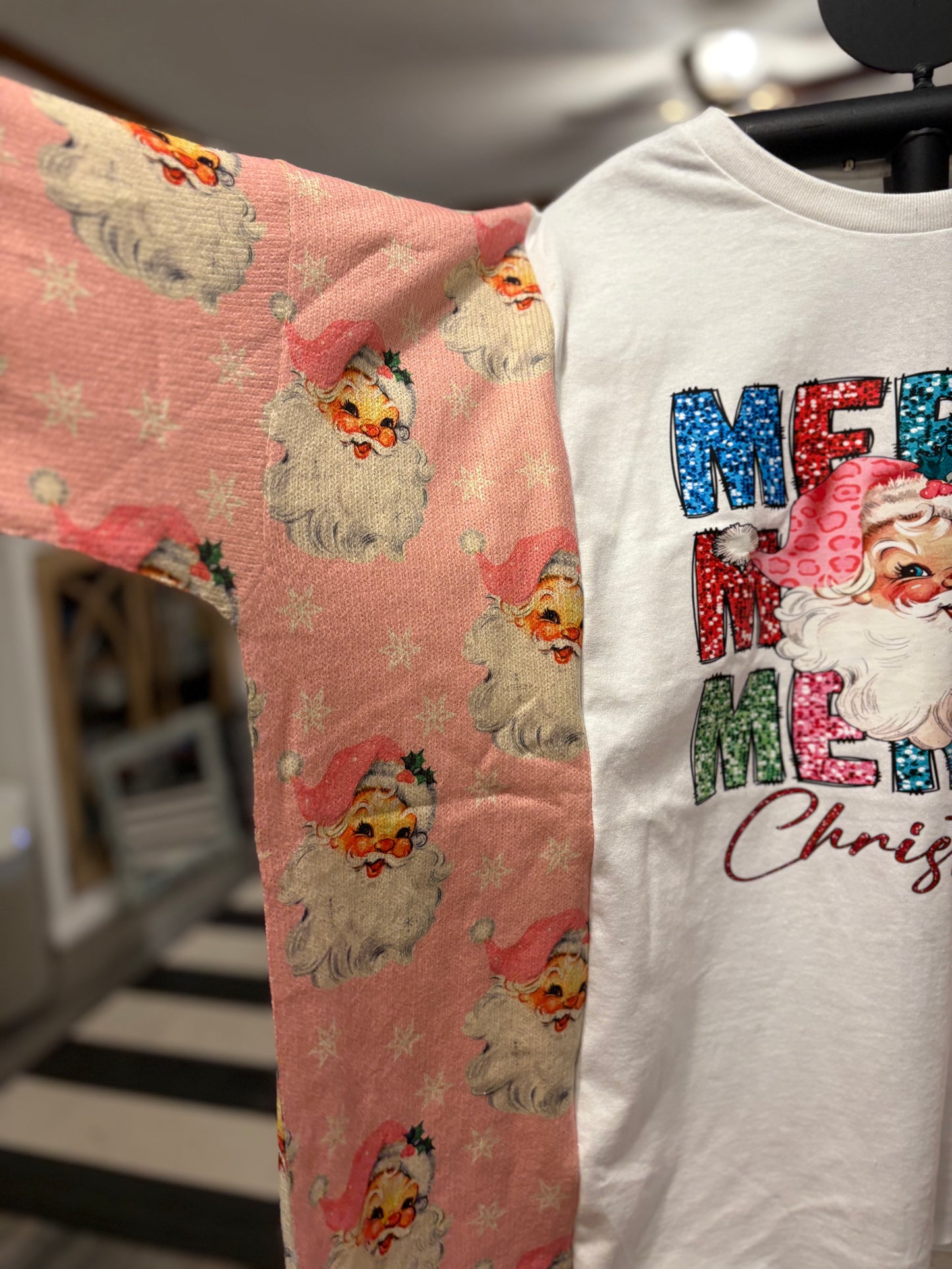 Merry Merry Merry Upcycled Drop Sleeve Tee Sweater One Size Fits a Small to XXL