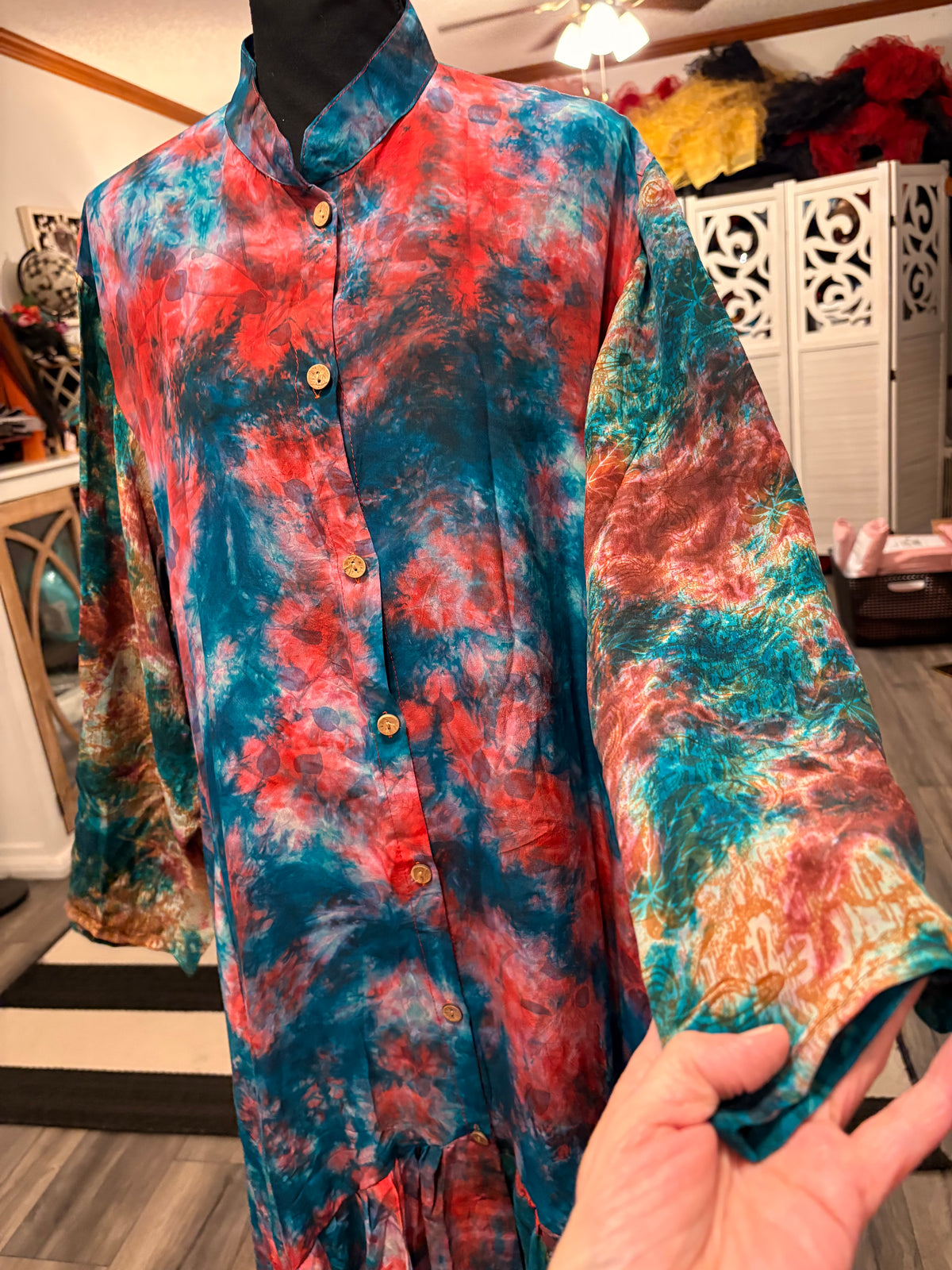 Jennifer Hi/Lo Silk Ruffled Duster One Size Fits Small to 2X 2-16