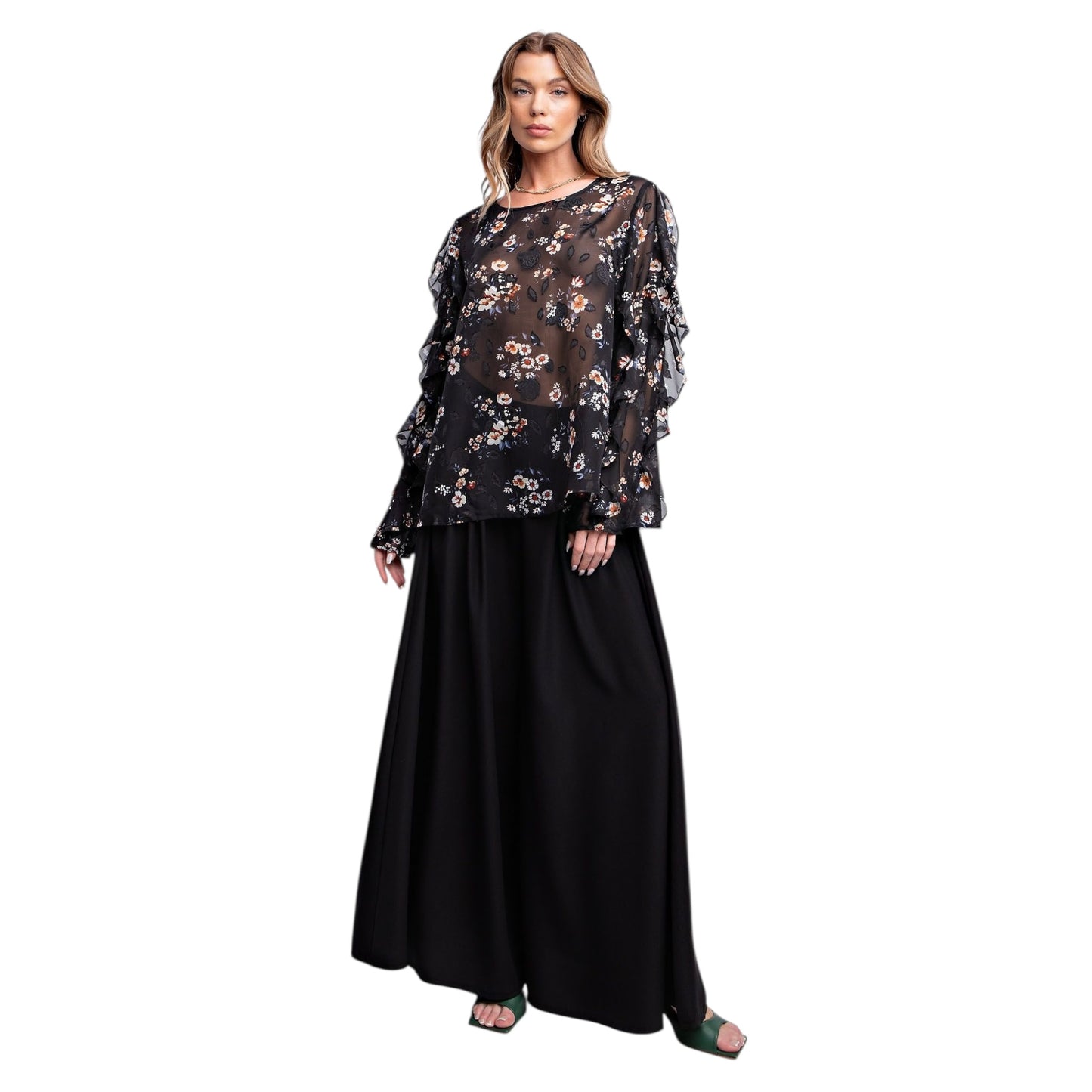 Burnout Floral Printed Chiffon Blouse Plus Size