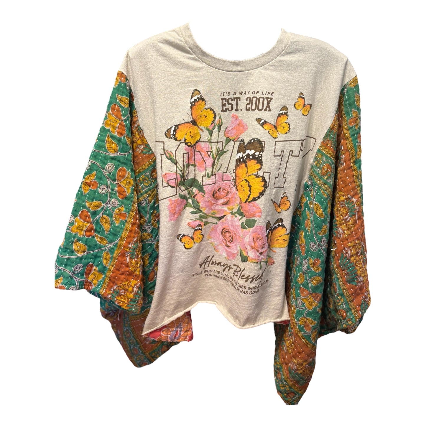 Always Blessed Upcycled Vintage Kantha Poncho Tee Fits A Small to XXL