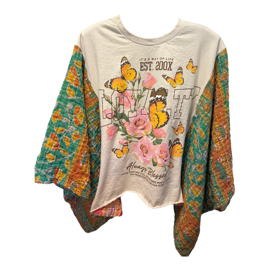 Always Blessed Upcycled Vintage Kantha Poncho Tee Fits A Small to XXL