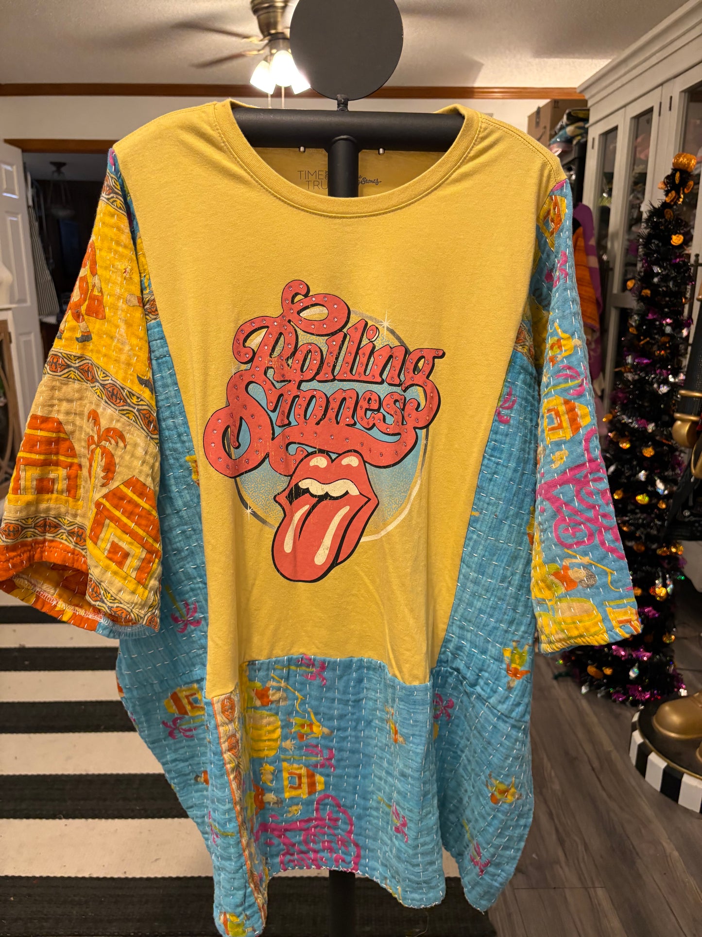 Rolling Stones Upcycled Kantha Tunic Fits a Small to XXL Super Oversized
