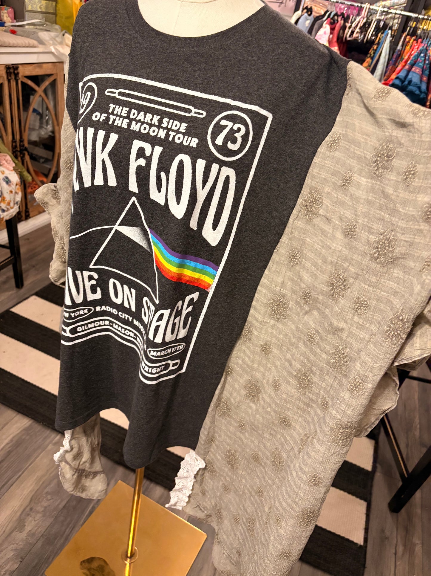 Pink Floyd Upcycled Rockstar Fairytale Ruffled Kimono One Size Fits a Large to 3X Oversized!