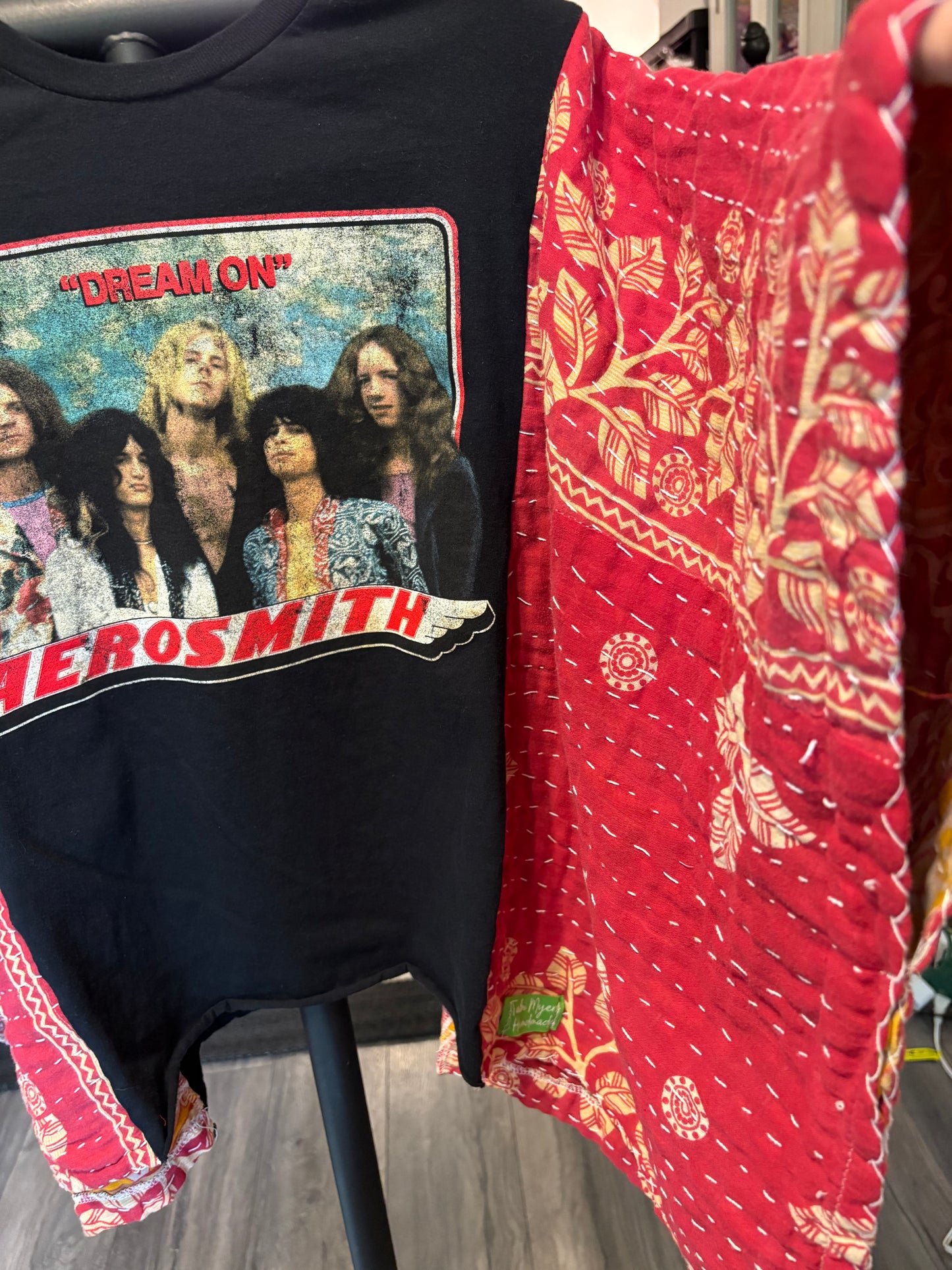 Aerosmith Upcycled Vintage Kantha Poncho Tee Fits A Size Small to  XL