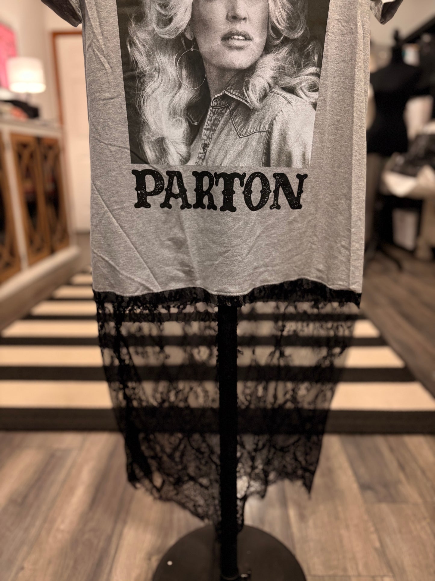 Grits and Guts Lace and Fringe Bottom Tee Dress OVERSIZED Fits a Small and Large