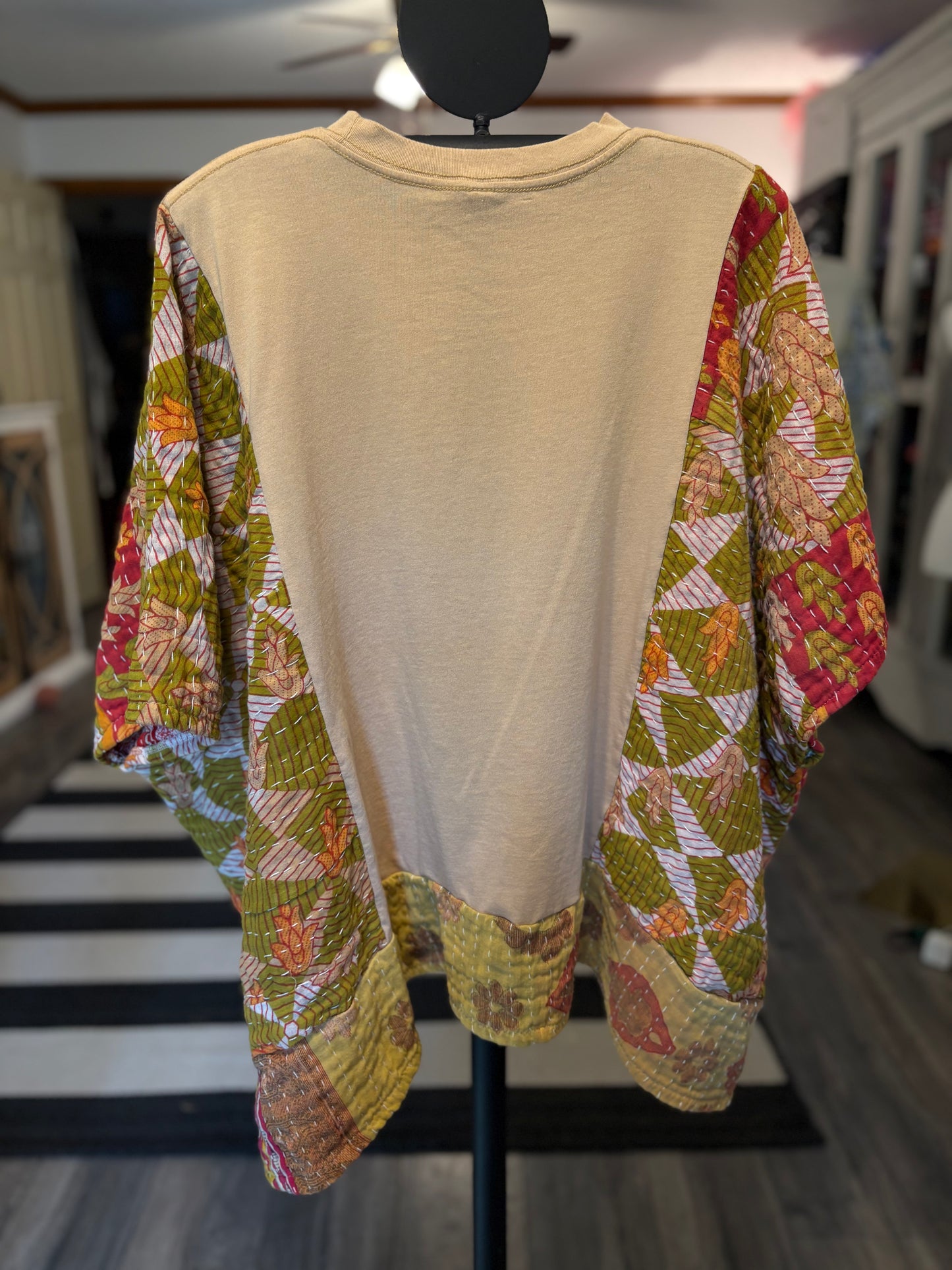 Give Thanks Upcycled Vintage Kantha Poncho Tee Fits A Size Small to  XXL