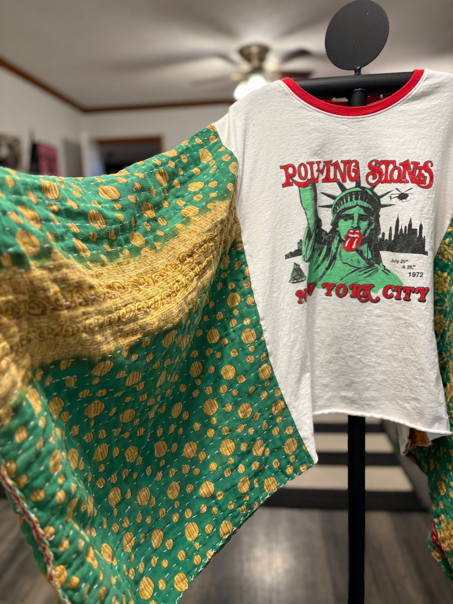 Stones US Tour Upcycled Vintage Kantha Poncho Tee Fits A Size Small to XXL