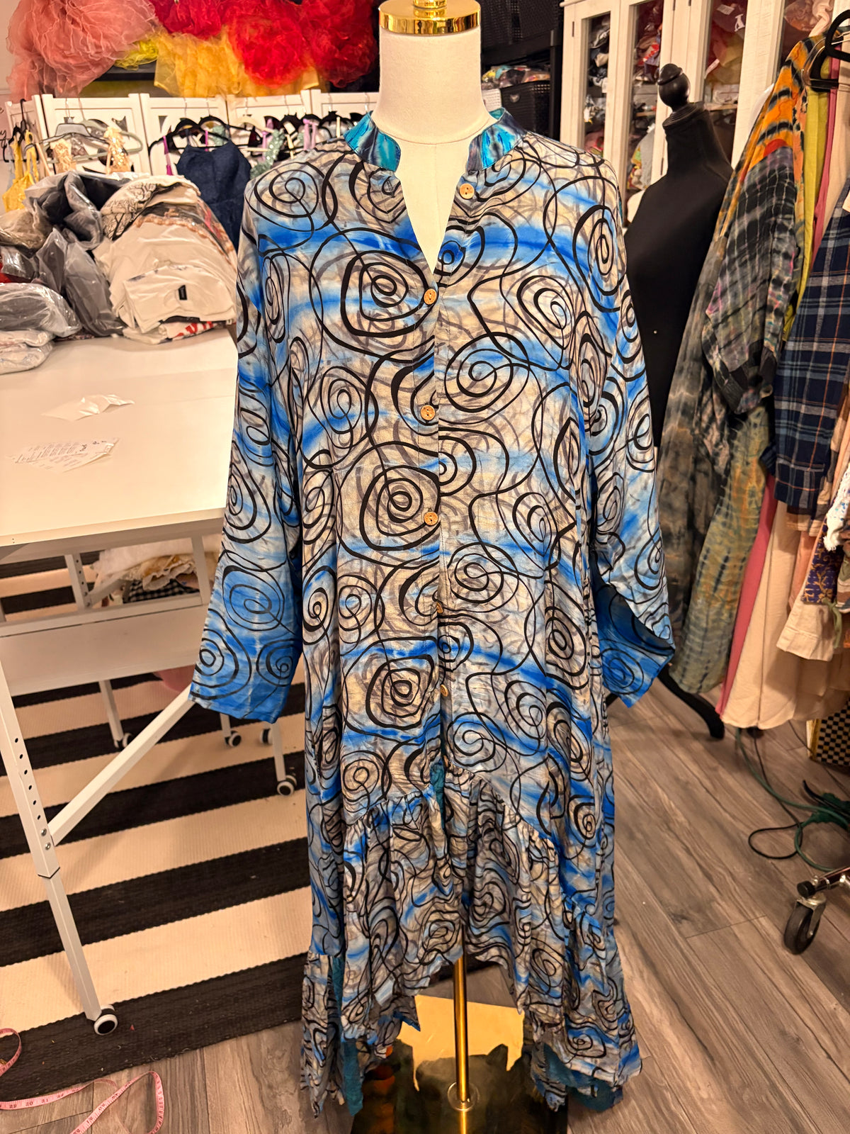 Connie Hi/Lo Silk Ruffled Duster One Size Fits Small to 2X 2-16