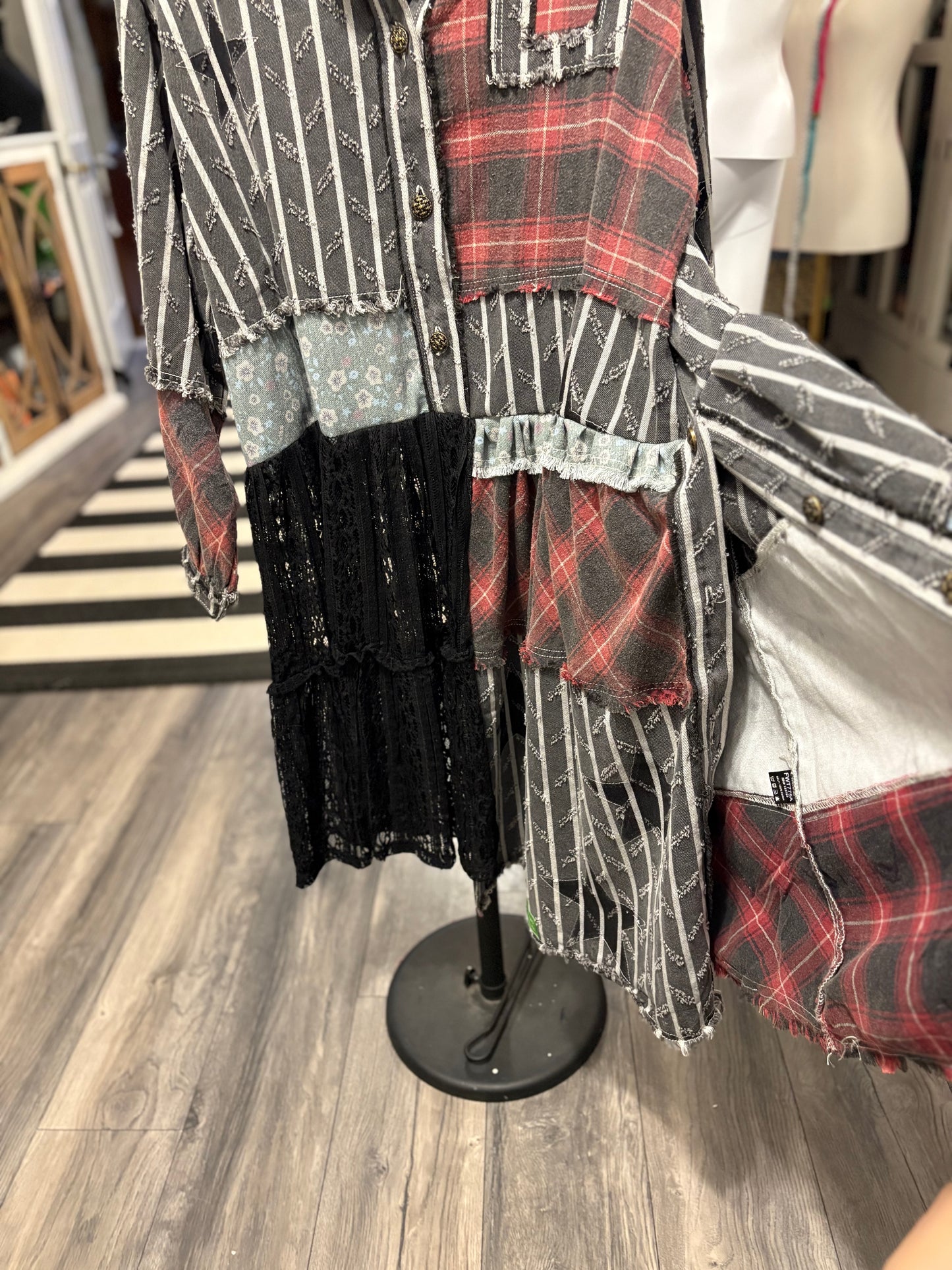 Rockstar Upcycled Denim Patchwork Dress/Long Top One Size Fits Most